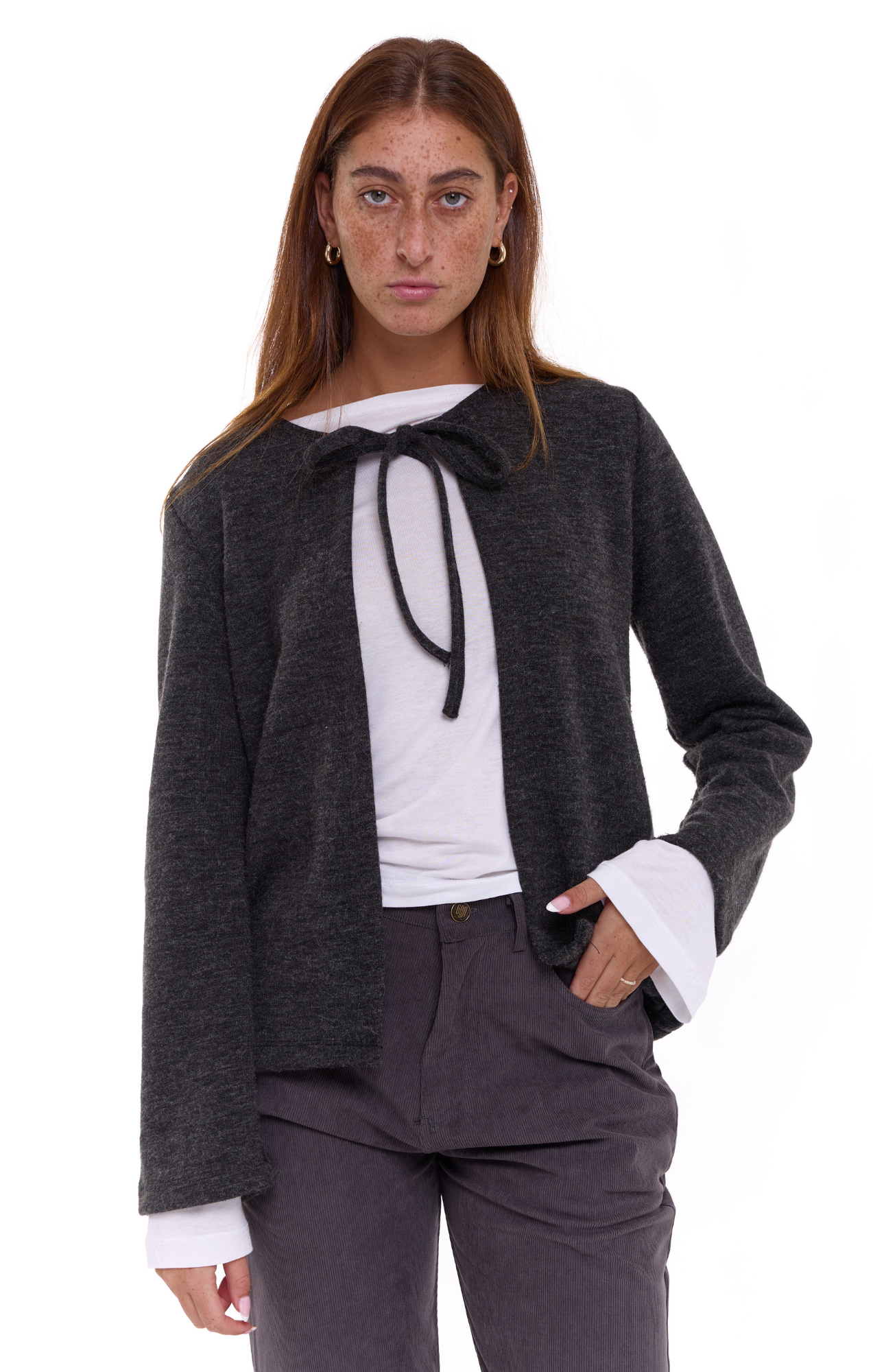 Tie cardigan - Dark gray