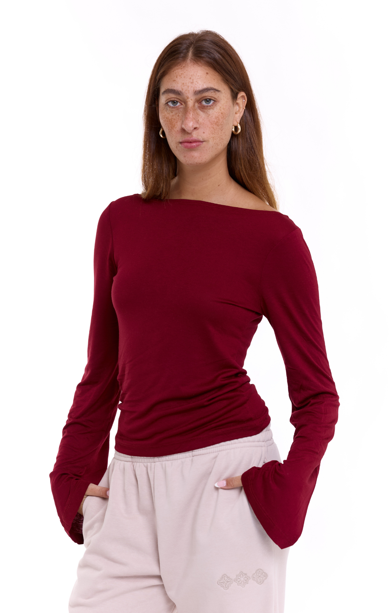 Off shoulder shirt - Wine, Burgundy