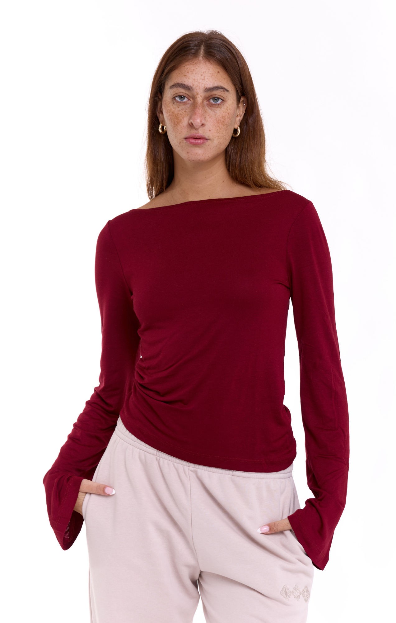 Off shoulder shirt - Wine, Burgundy