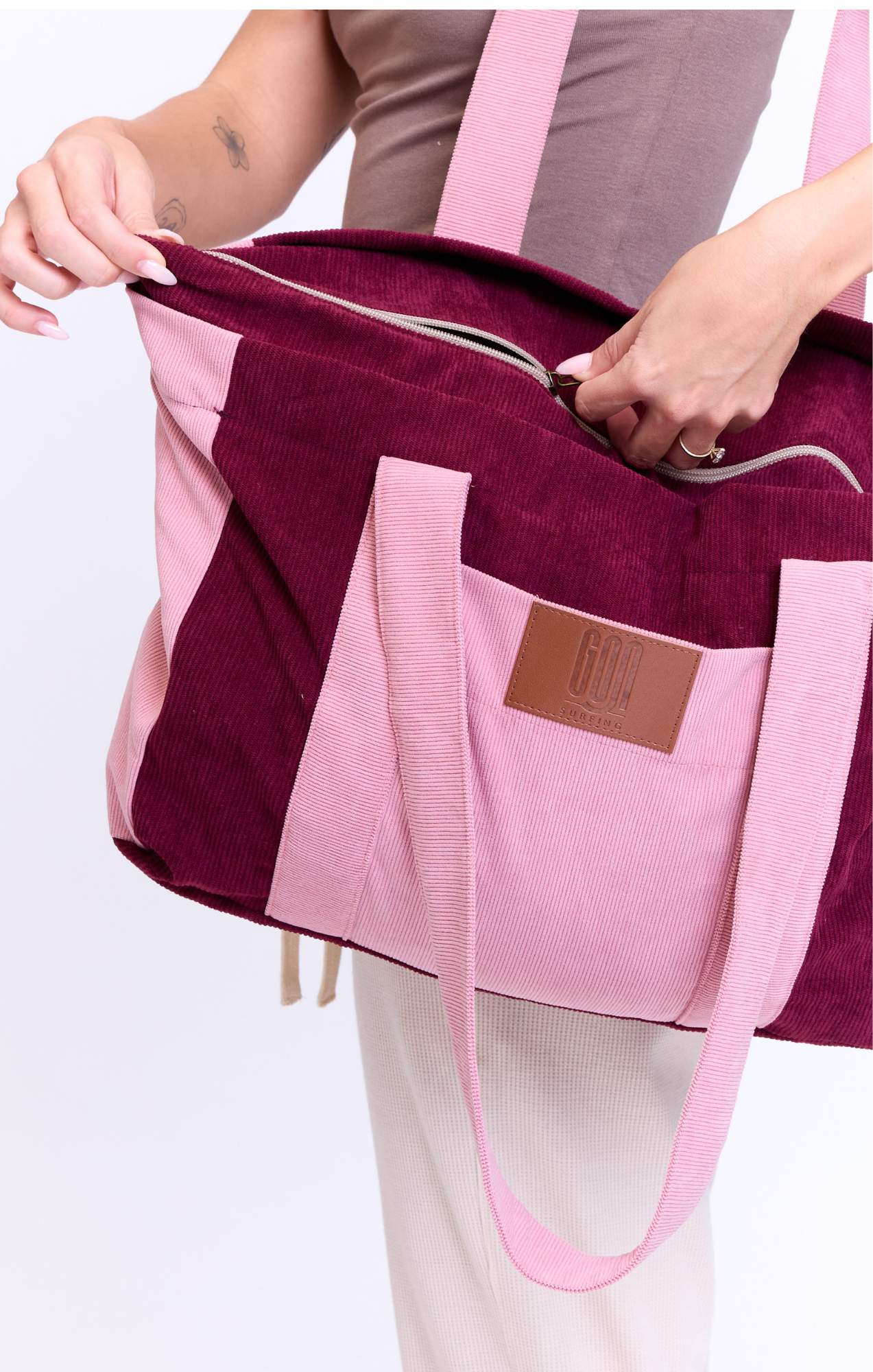 Burgundy & Pink - Corduroy Bag