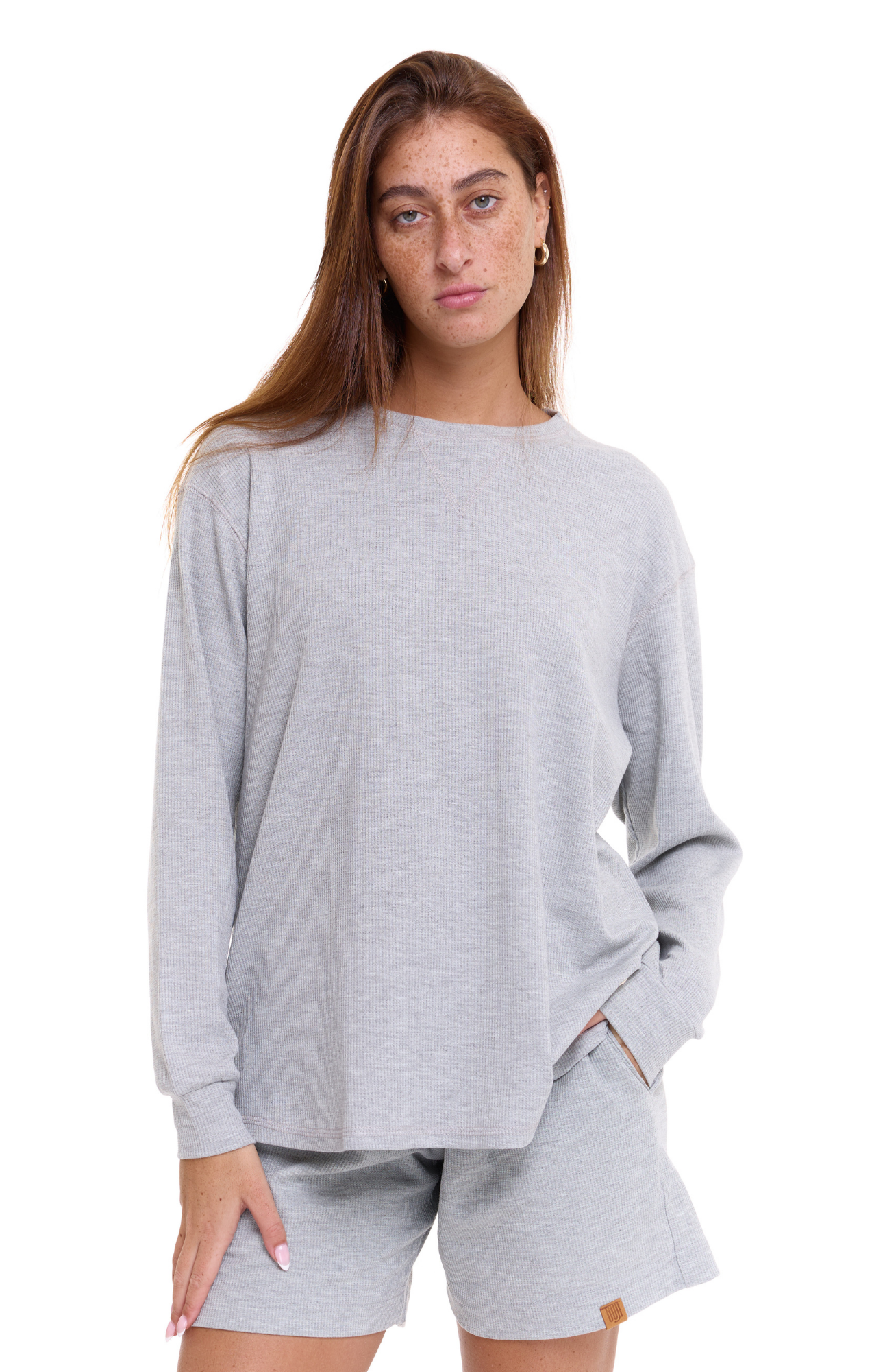 Gray - Waffle Long Shirt