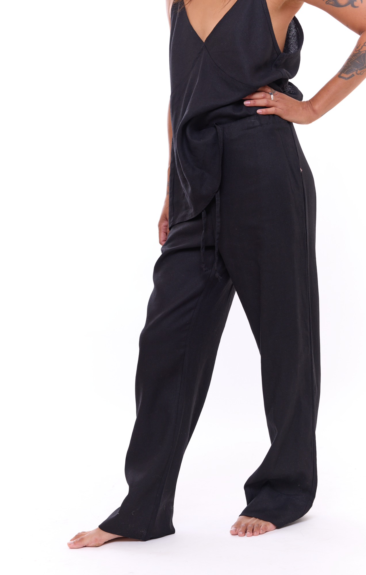 Black - Woman Linen Long Pants