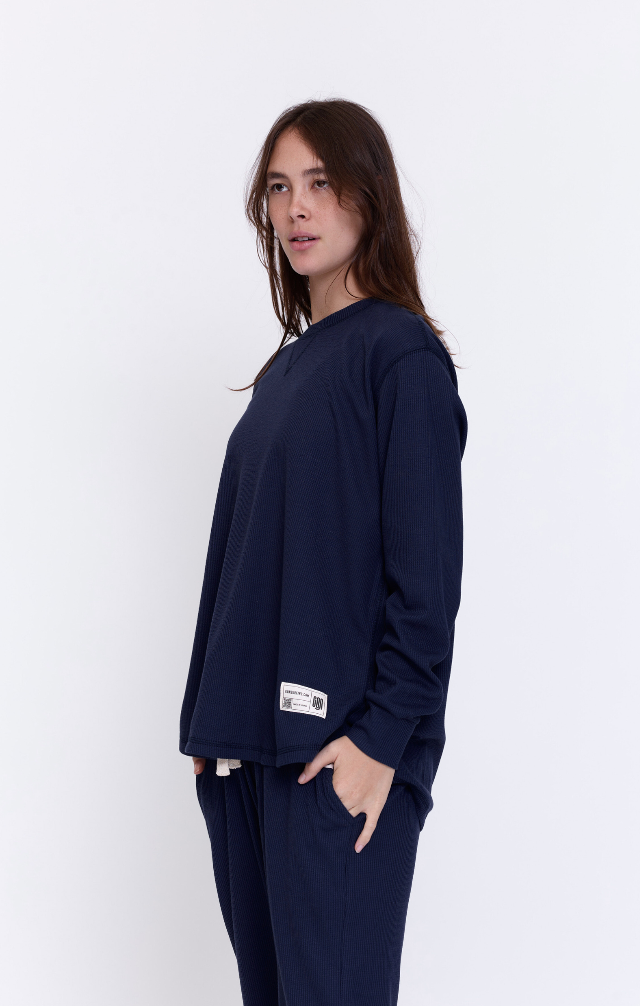 Navy - Waffle Long Shirt