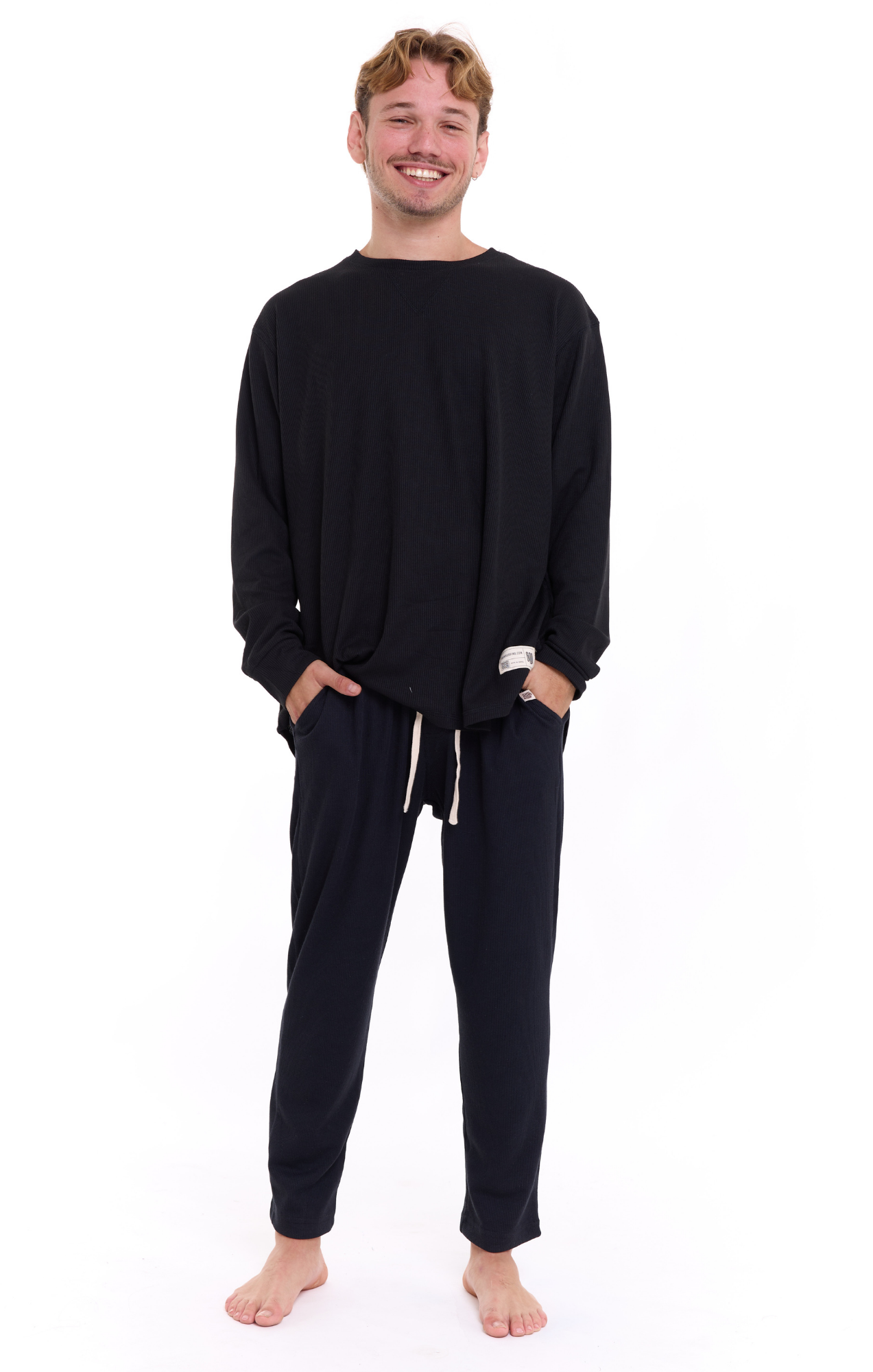 Black - Waffle Unisex Long Pants