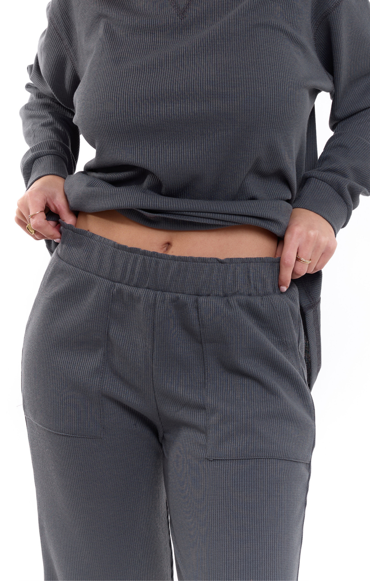 Dark gray - Waffle long pants