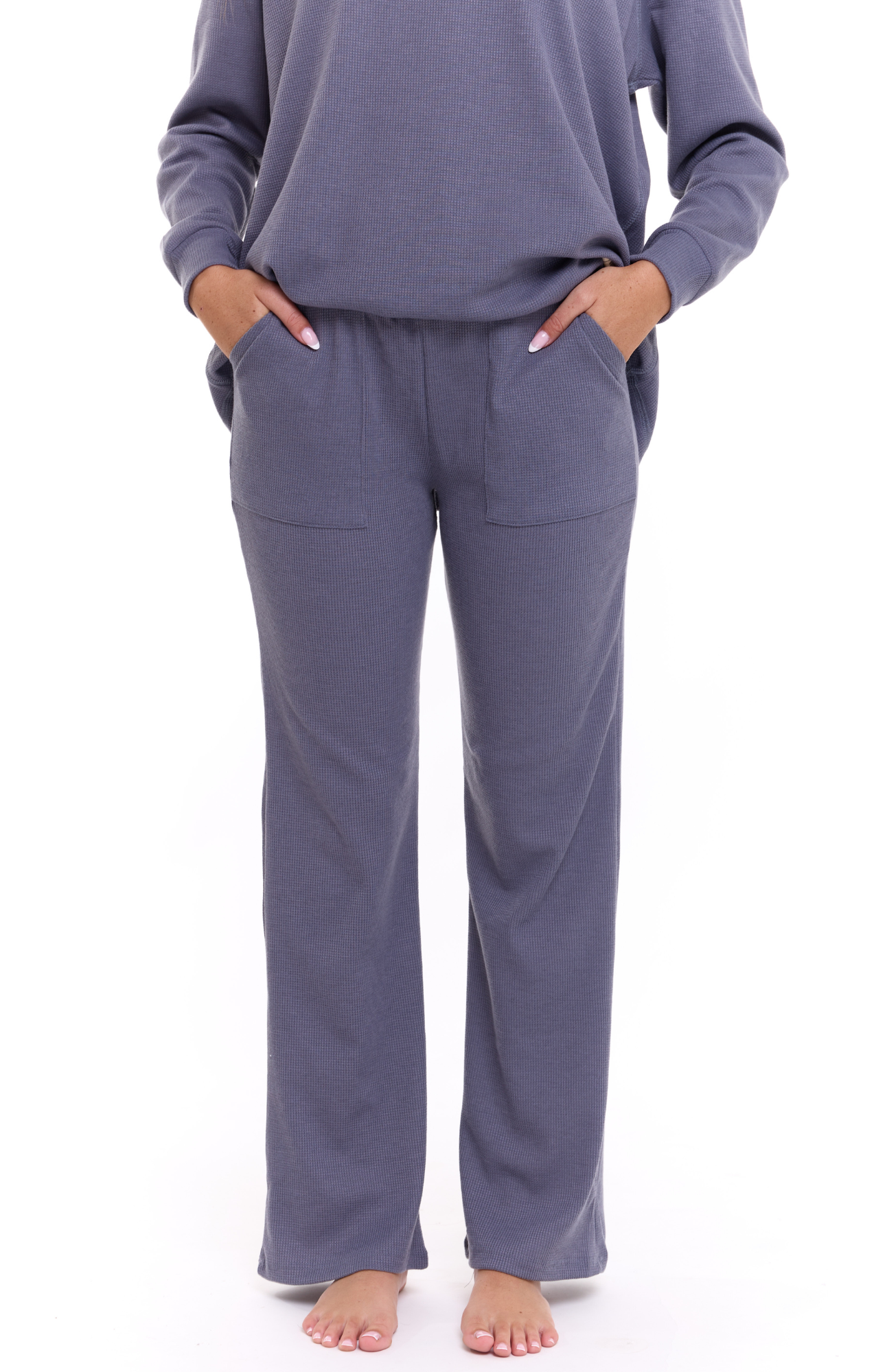 Blue - Waffle long pants