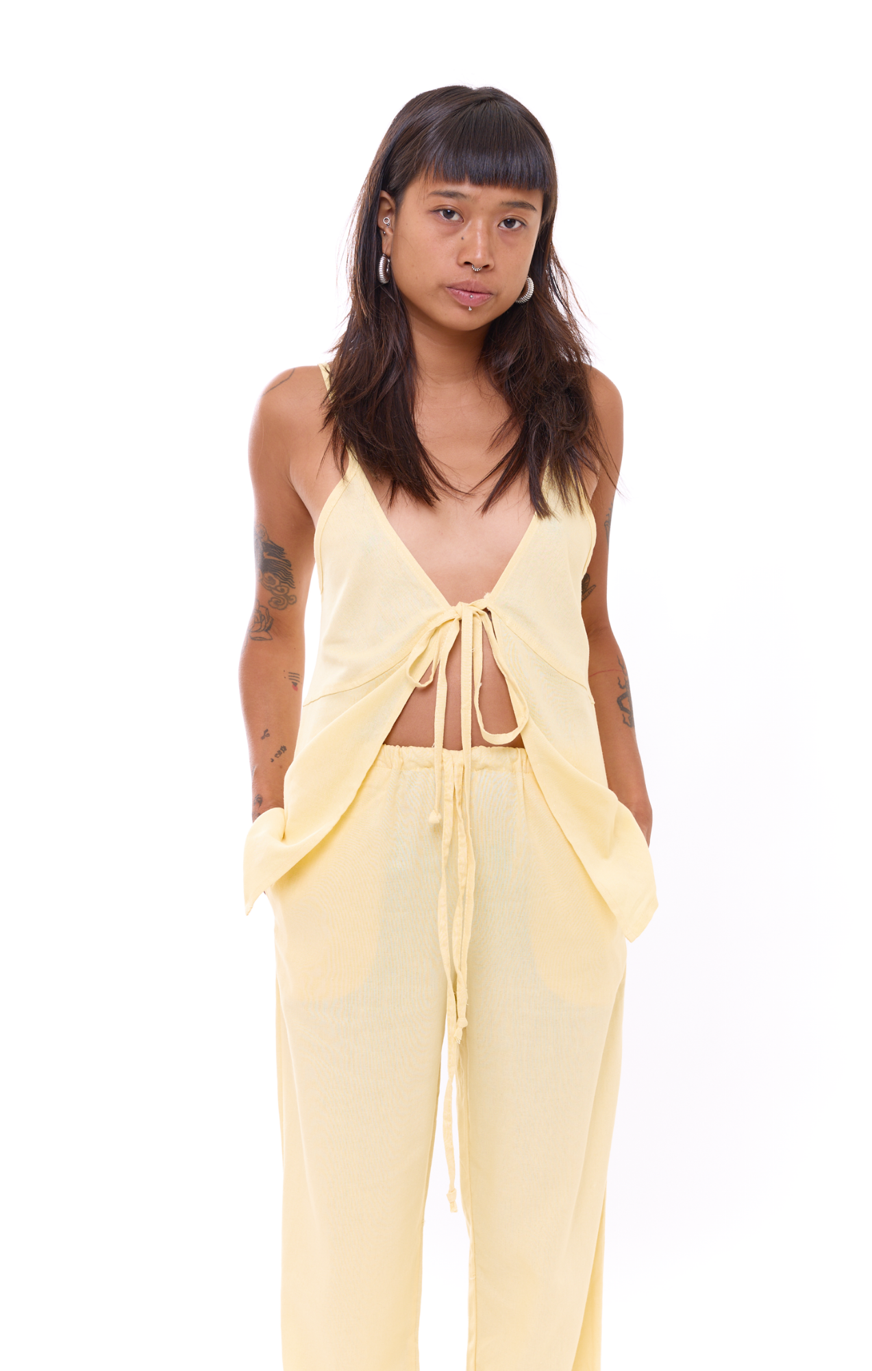 Yellow - Woman Linen Long Pants