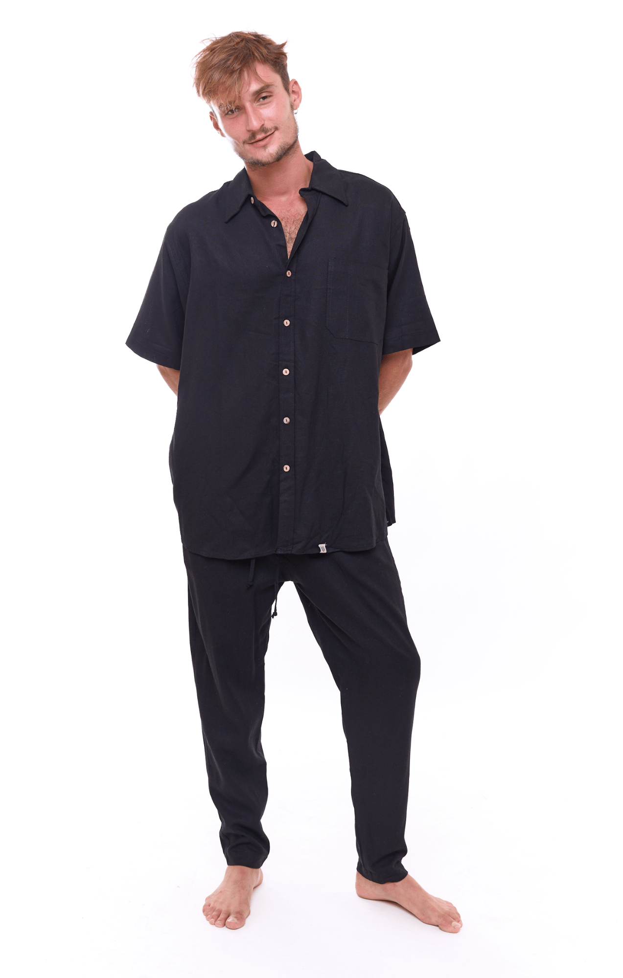 Black - Unisex Oversize Linen Shirt - GONSURFING