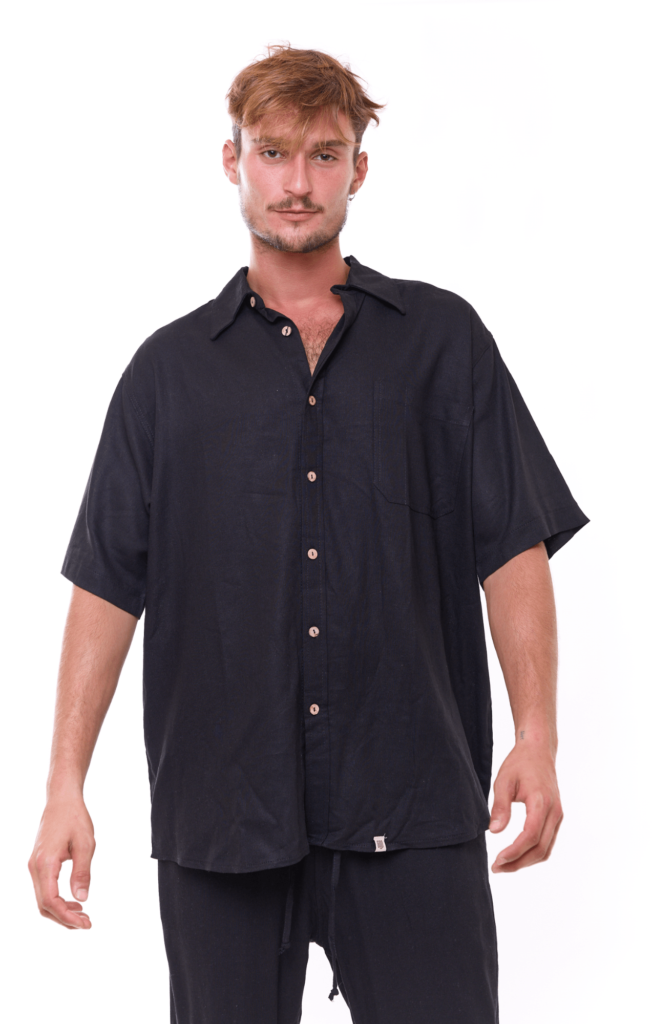 Black - Unisex Oversize Linen Shirt - GONSURFING