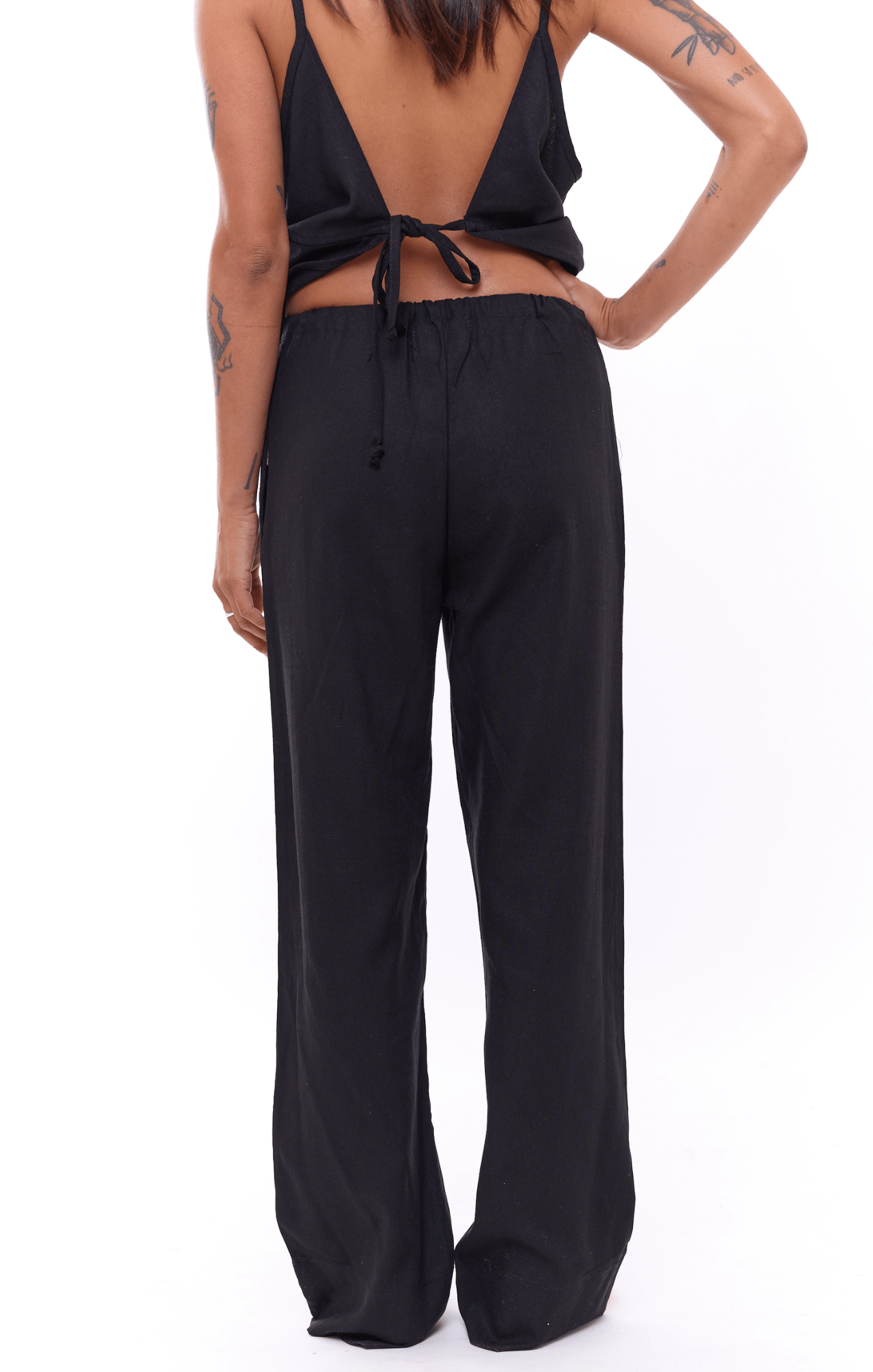 Black - Woman Linen Long Pants - GONSURFING
