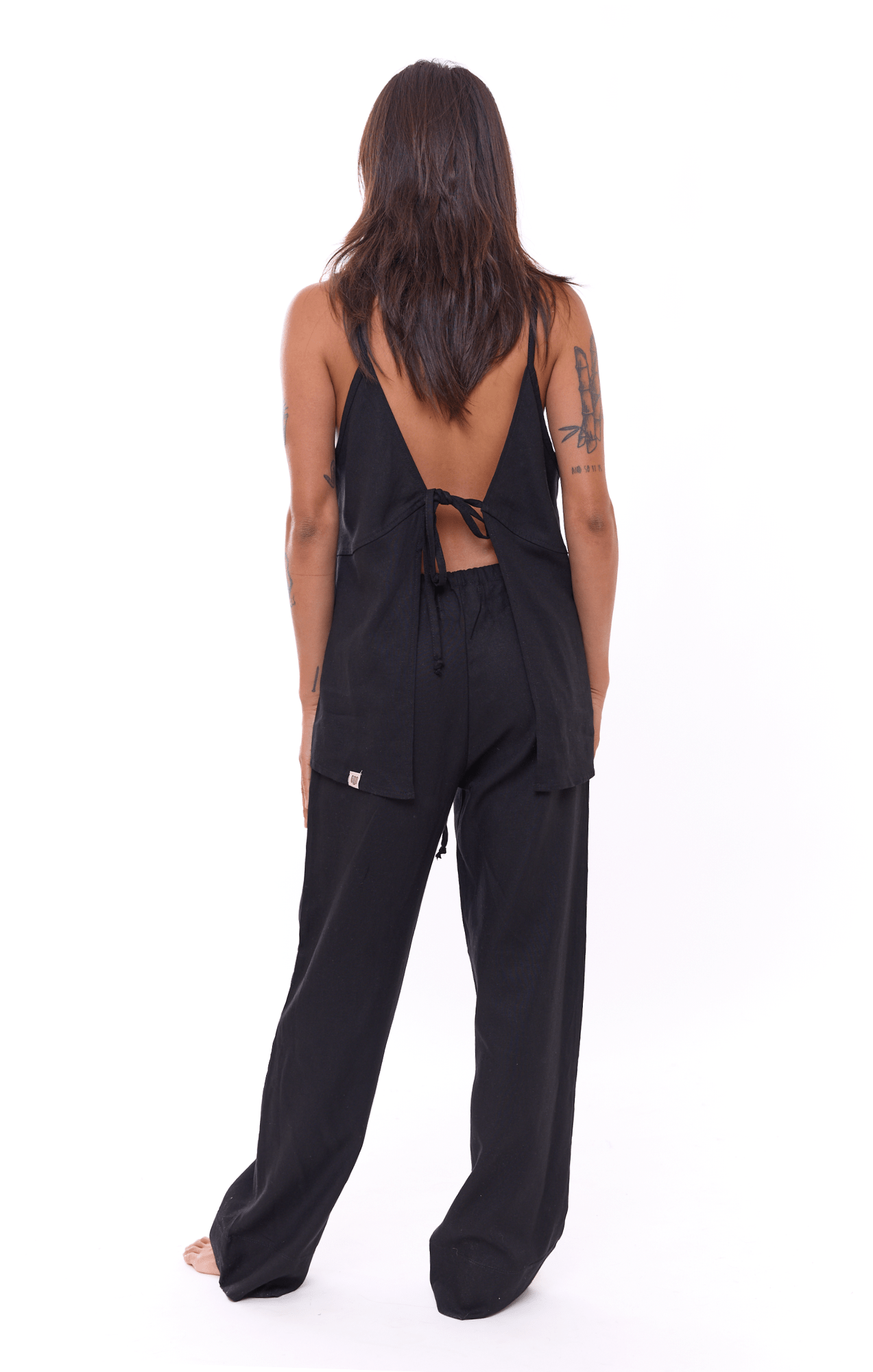 Black - Woman Linen Long Pants - GONSURFING