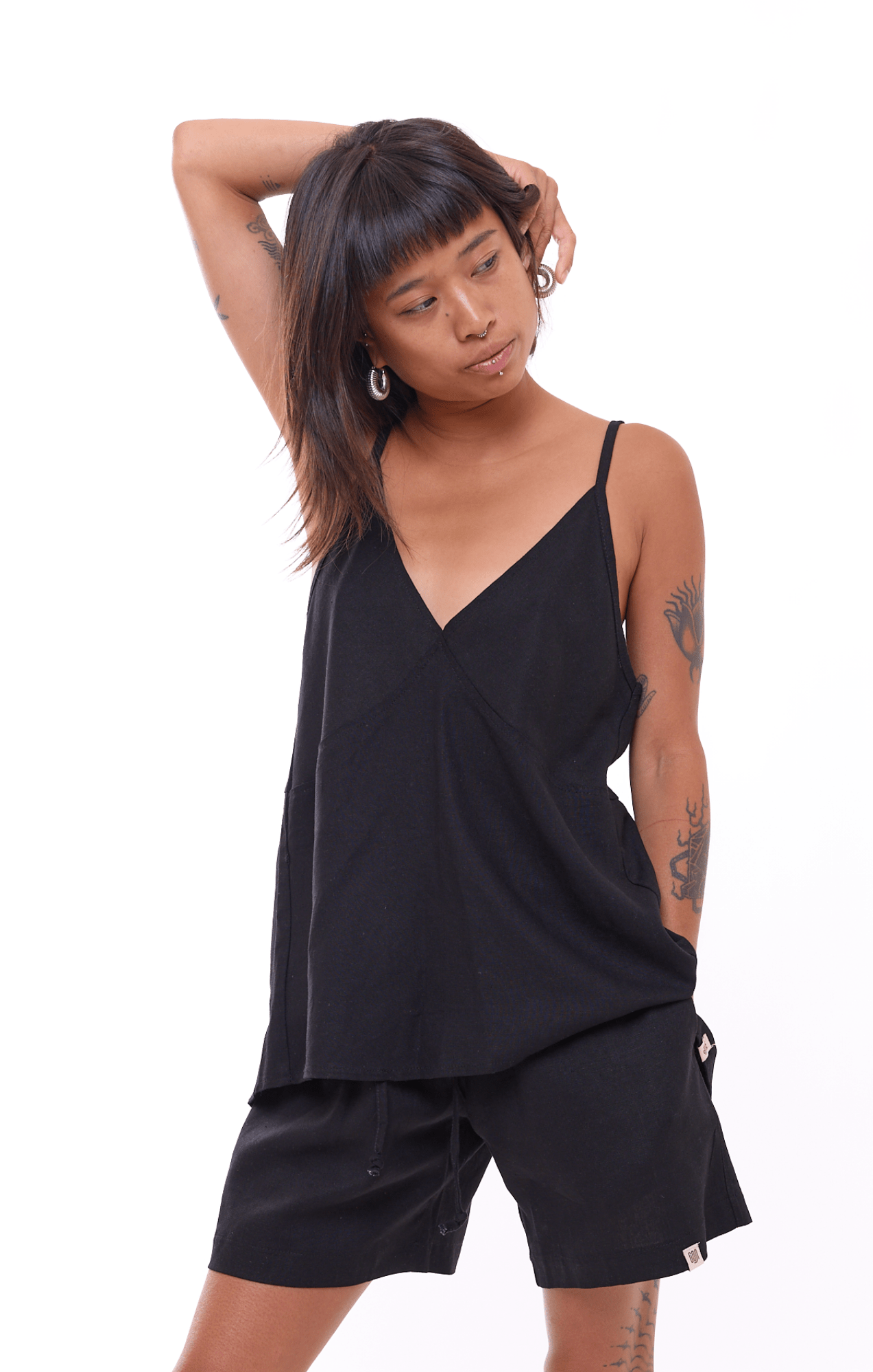 Black - Women Linen Top - GONSURFING