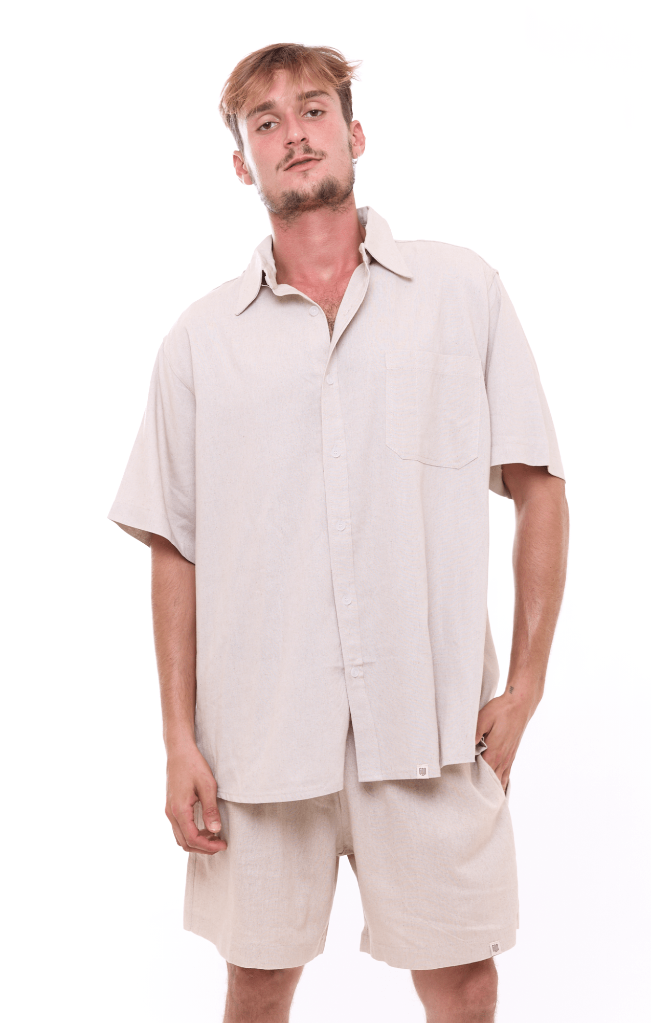 Natural - Unisex Oversize Linen Shirt - GONSURFING