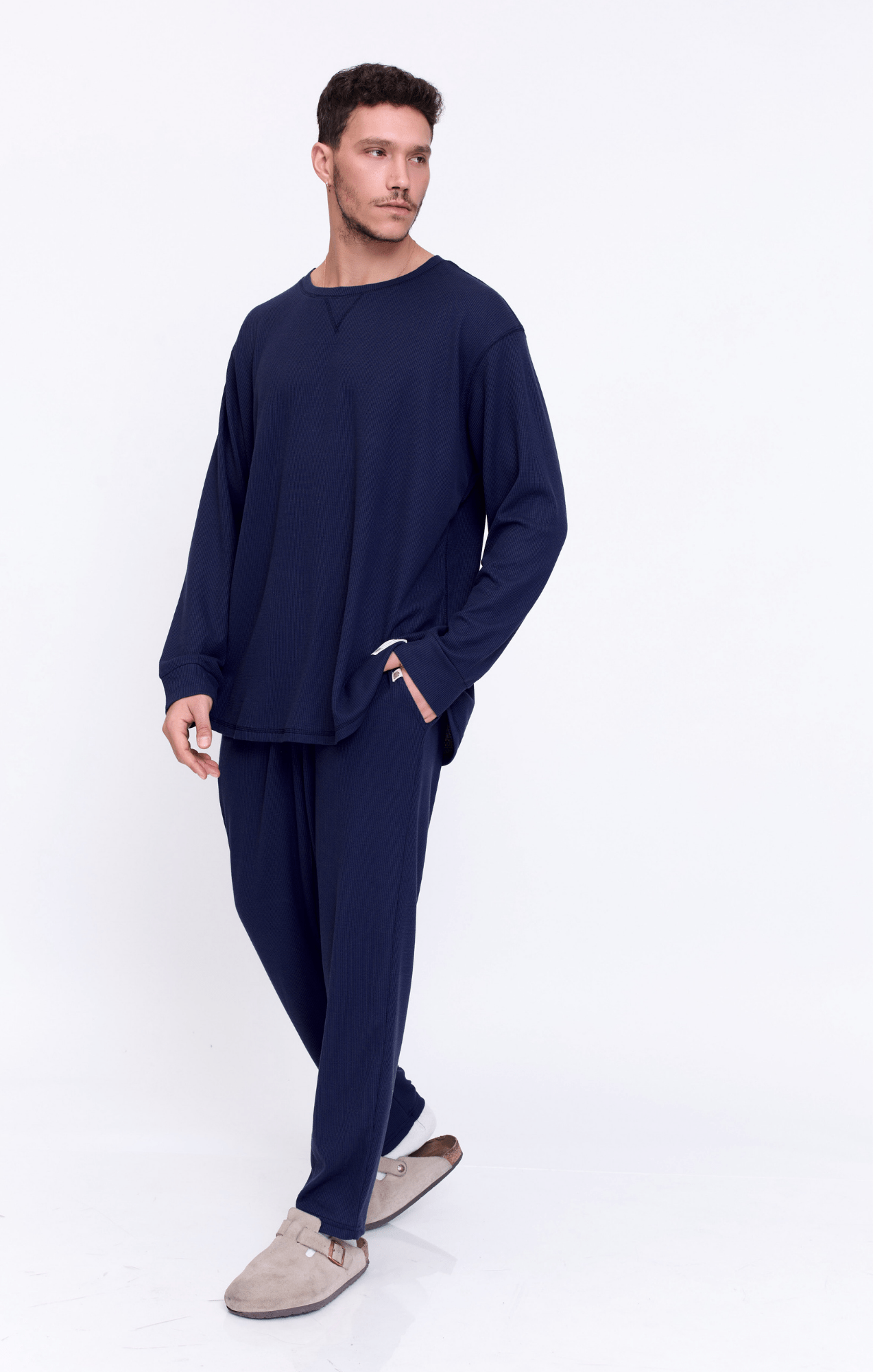 Navy - Waffle Long Shirt - GONSURFING