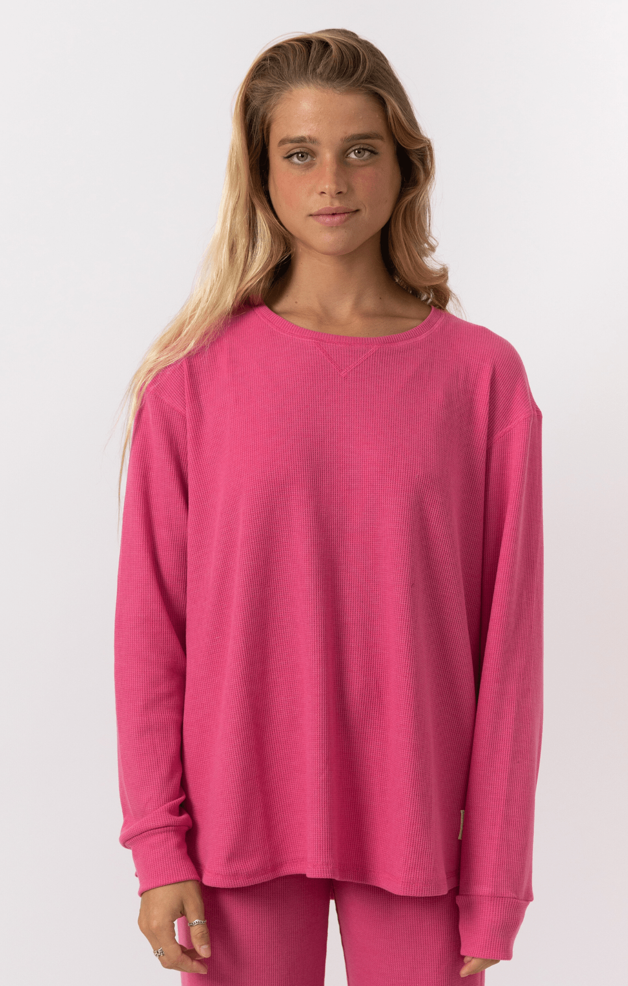 Pink - Waffle Long Shirt - GONSURFING