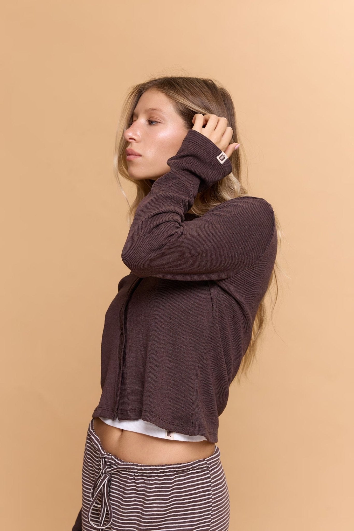 Rib cardigan - Brown - GONSURFING