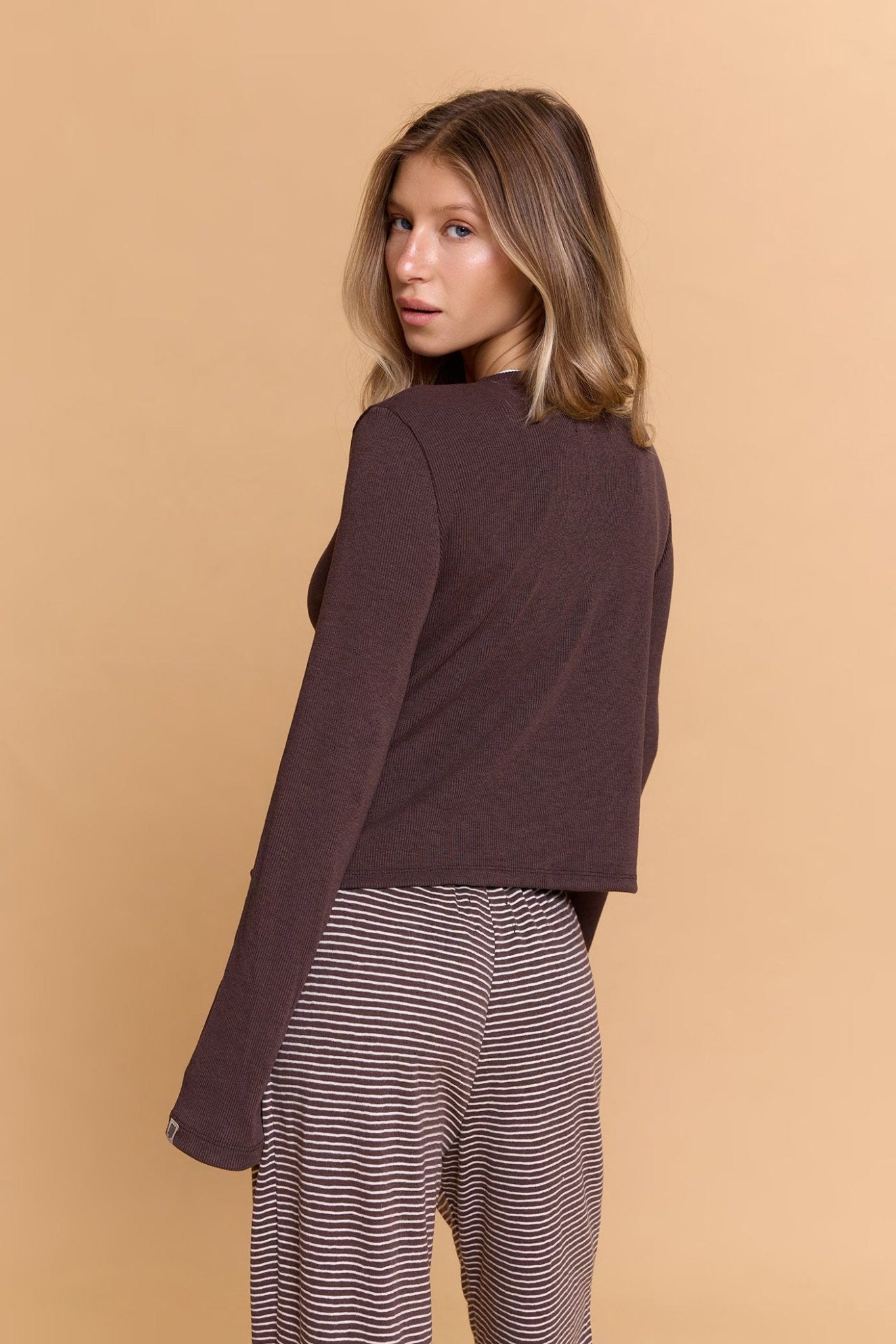 Rib cardigan - Brown - GONSURFING