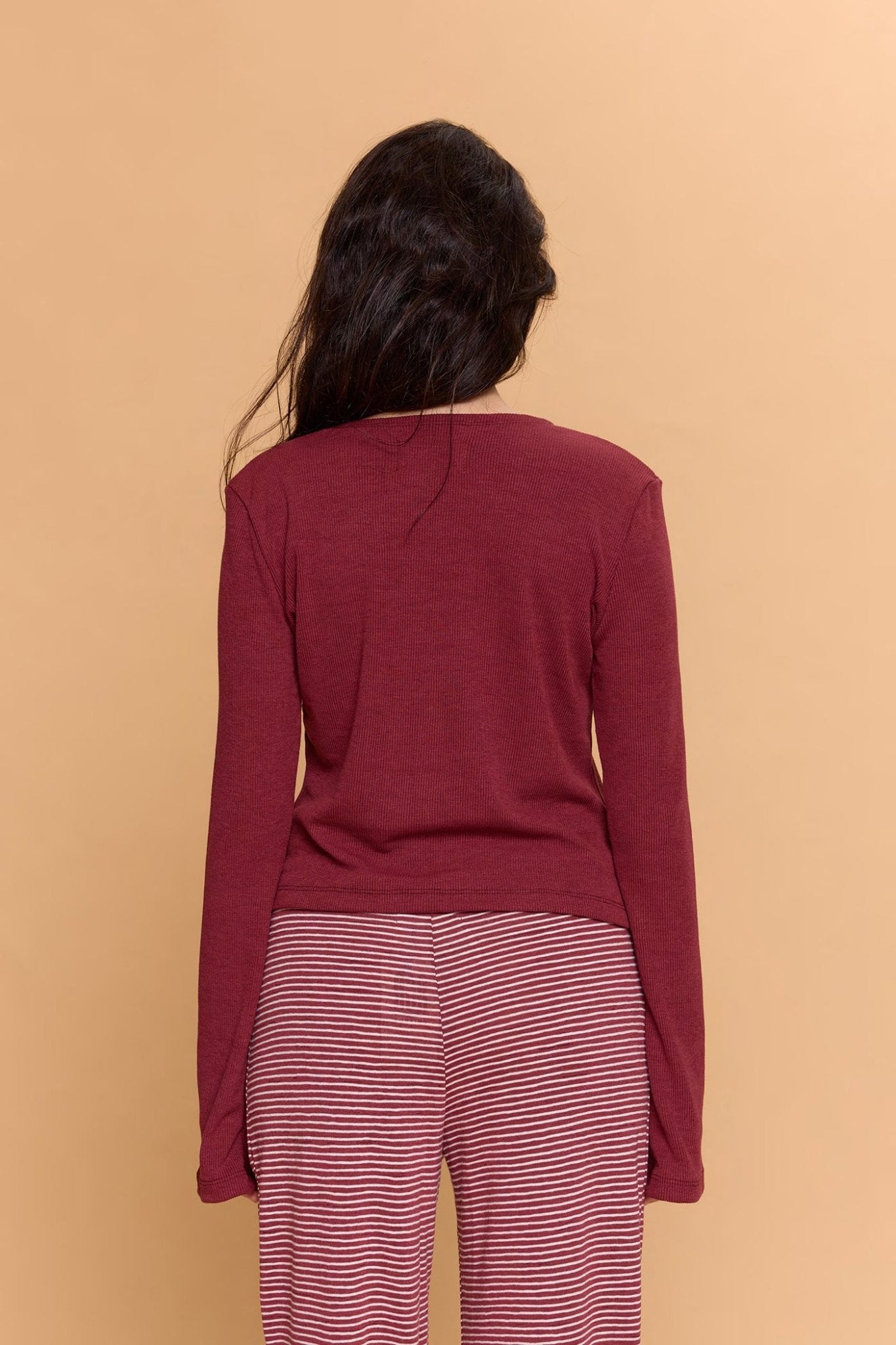 Rib cardigan - Burgundy color - GONSURFING