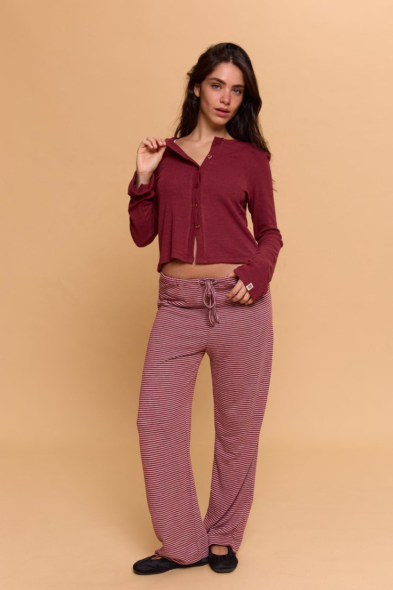 Rib cardigan - Burgundy color - GONSURFING