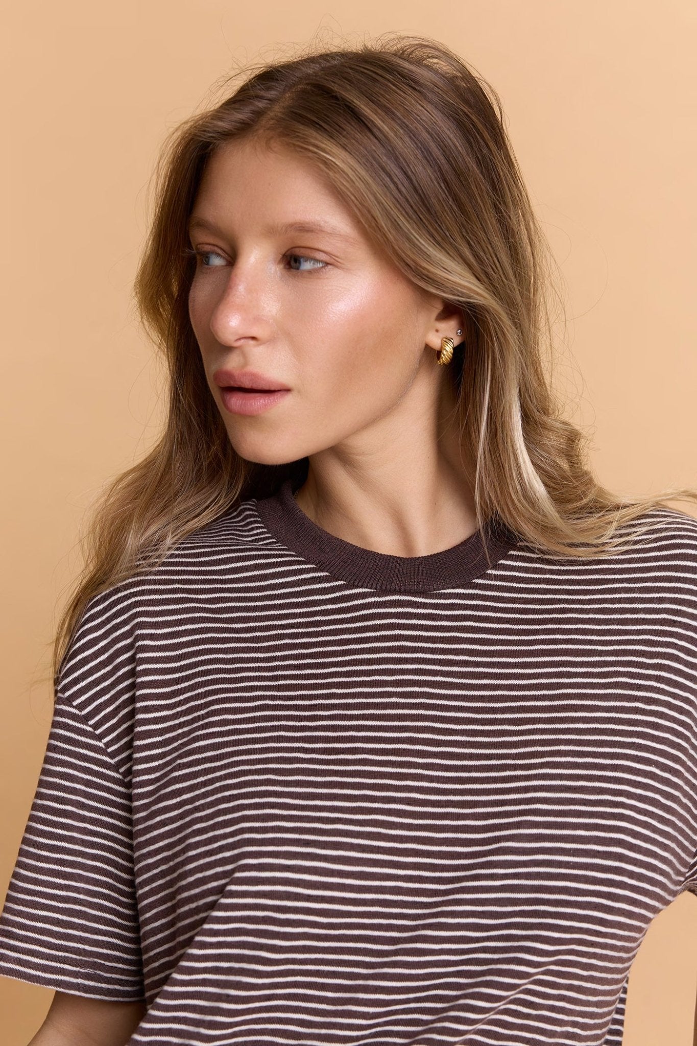 Striped T-shirt - Brown - GONSURFING