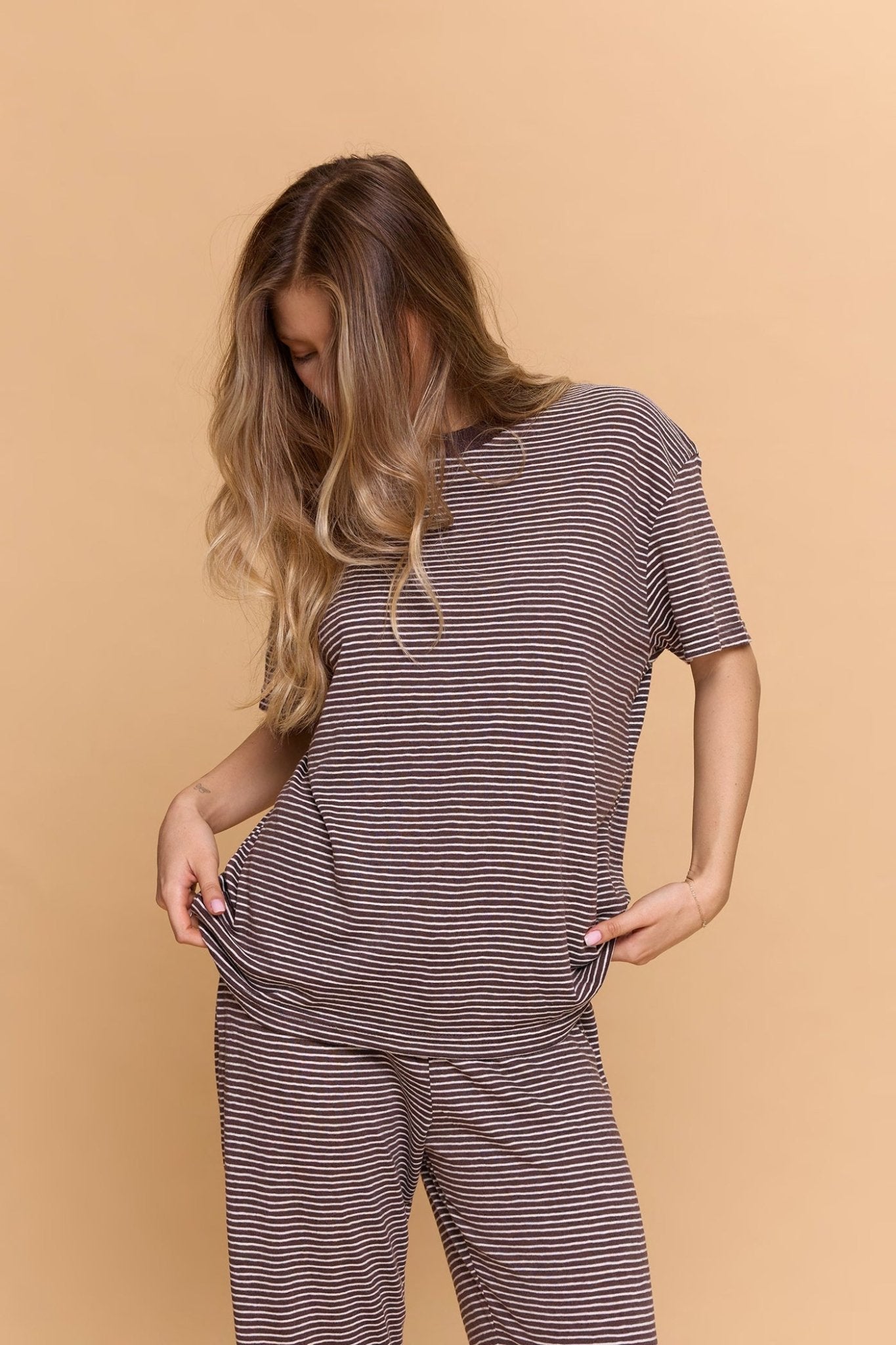 Striped T-shirt - Brown - GONSURFING