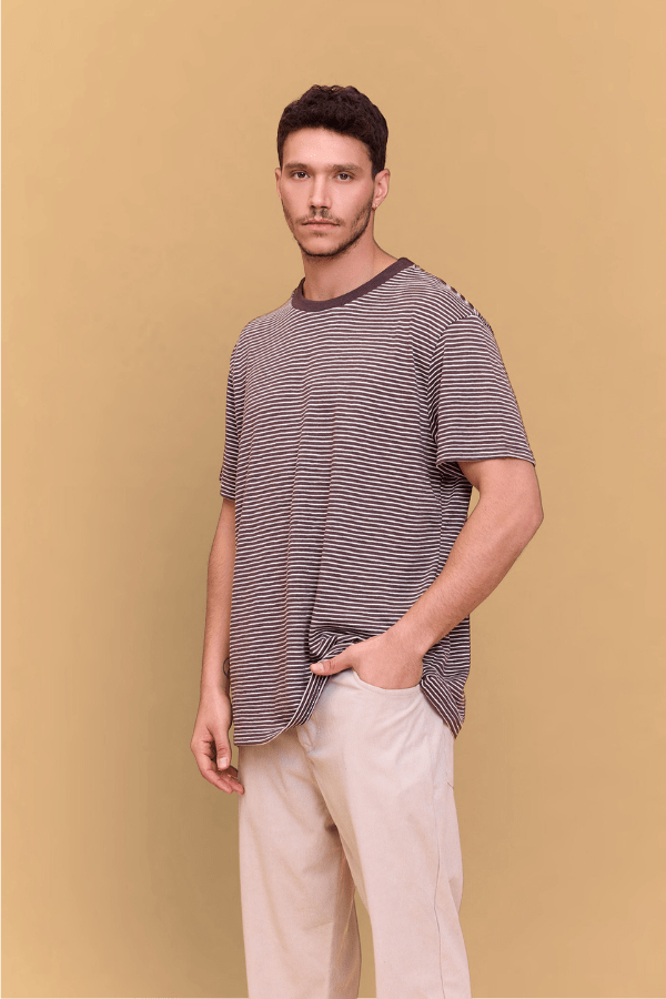 Striped T-shirt - Brown - GONSURFING