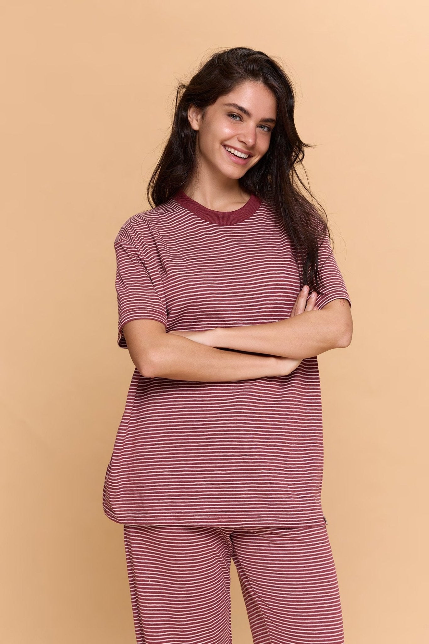Striped T-shirt - Burgundy - GONSURFING