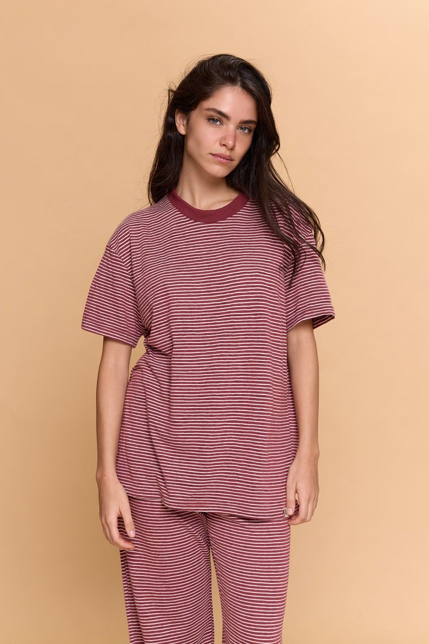 Striped T-shirt - Burgundy - GONSURFING
