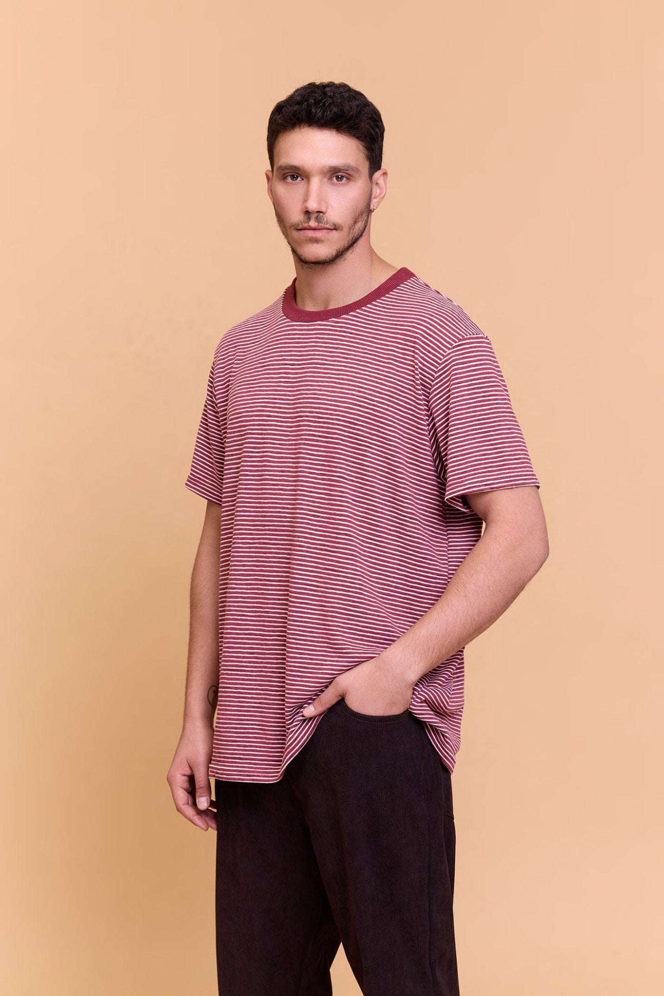 Striped T-shirt - Burgundy - GONSURFING
