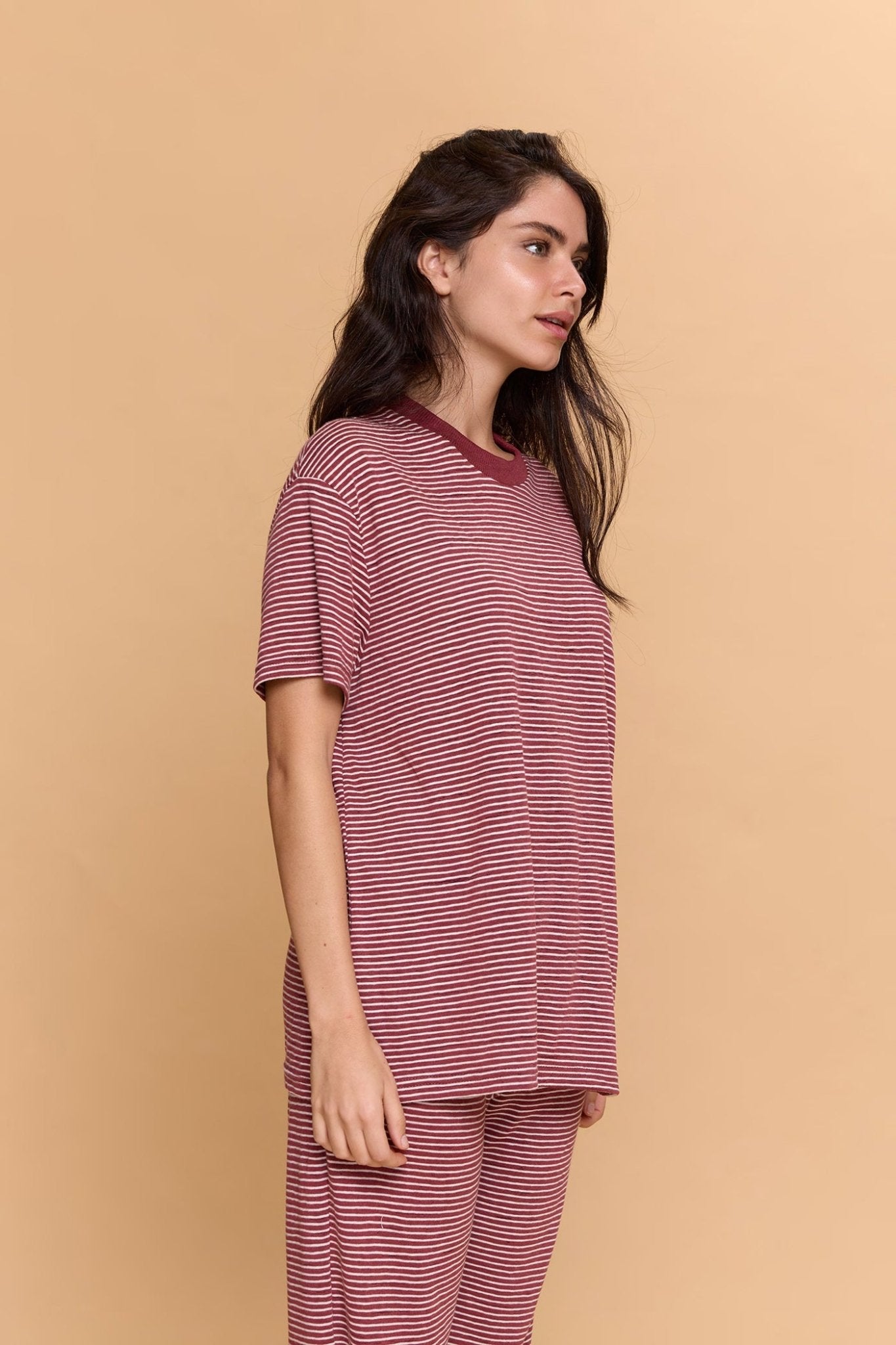 Striped T-shirt - Burgundy - GONSURFING