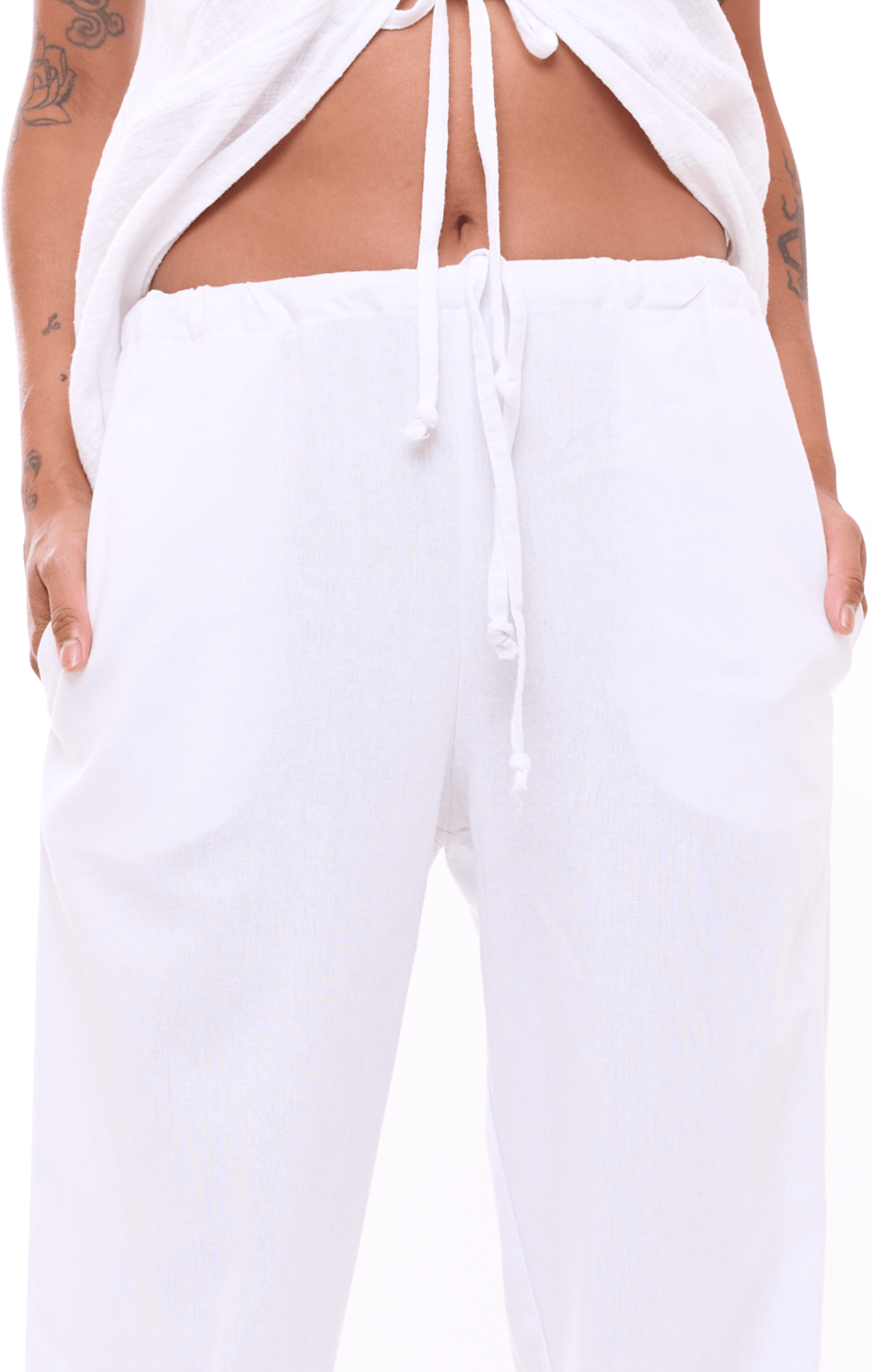White - Woman Linen Long Pants - GONSURFING