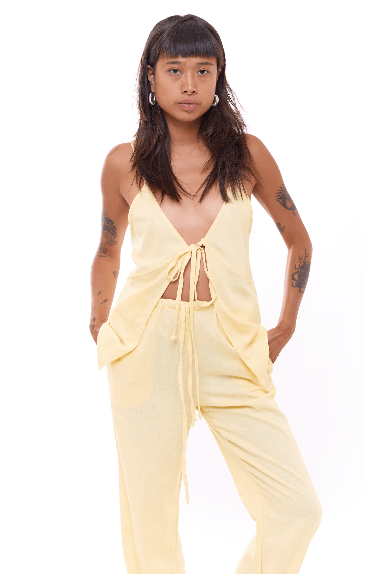 Yellow - Woman Linen Long Pants - GONSURFING