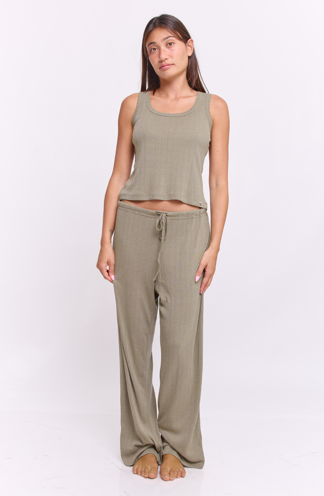 Olive pointeil- long pants