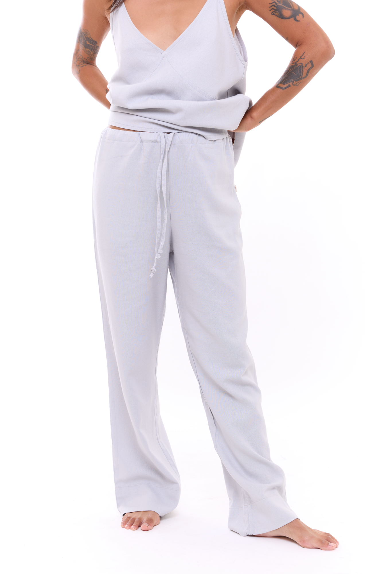 Light Gray - Woman Linen Long Pants