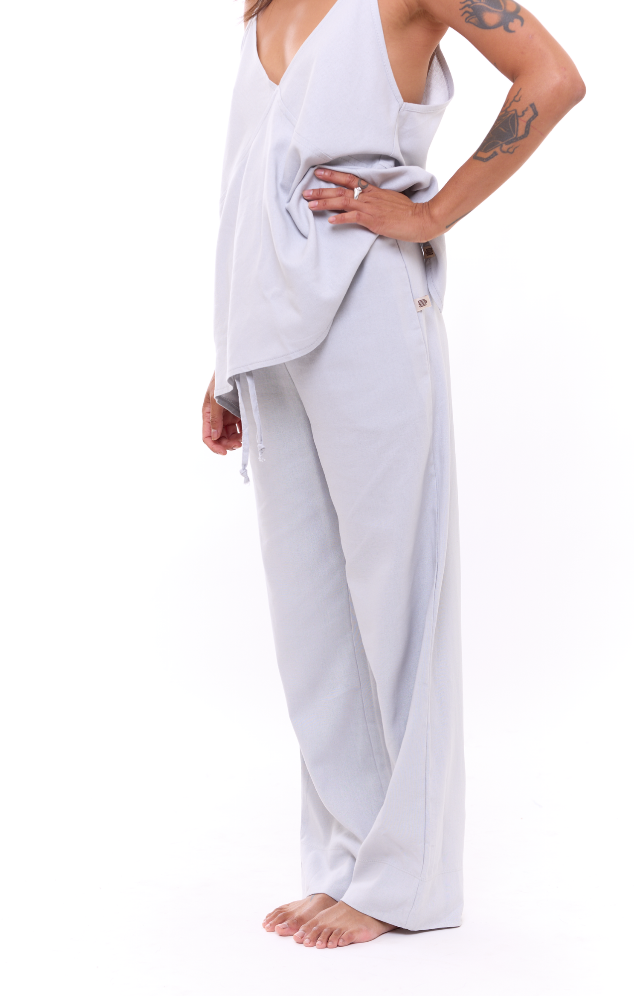 Light Gray - Woman Linen Long Pants