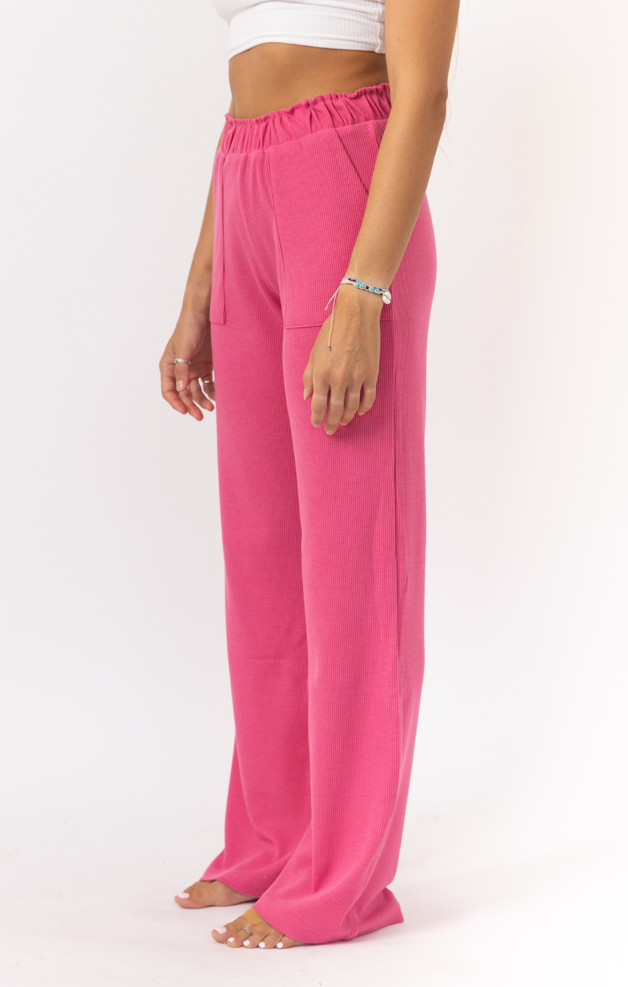 Pink - Waffle Long Pants