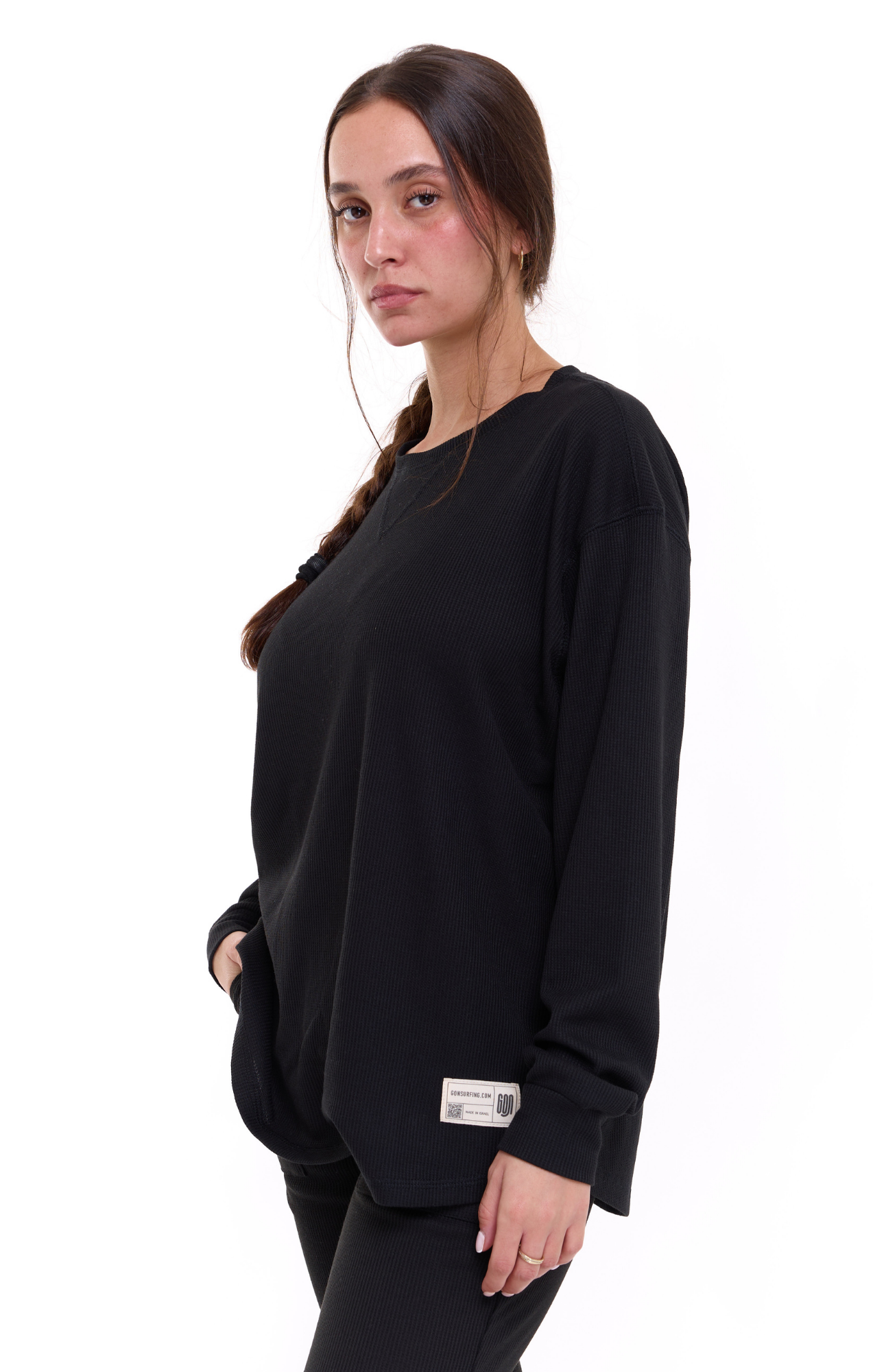 Black - Waffle Long Shirt