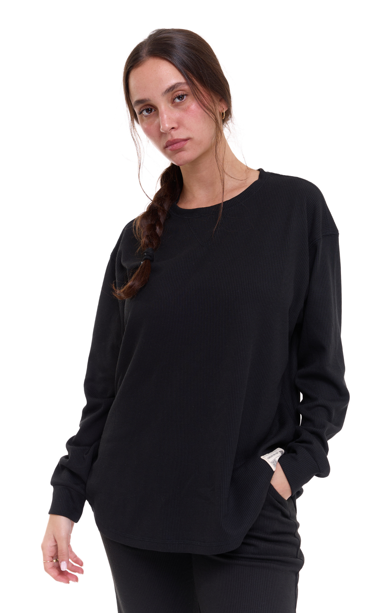 Black - Waffle Long Shirt