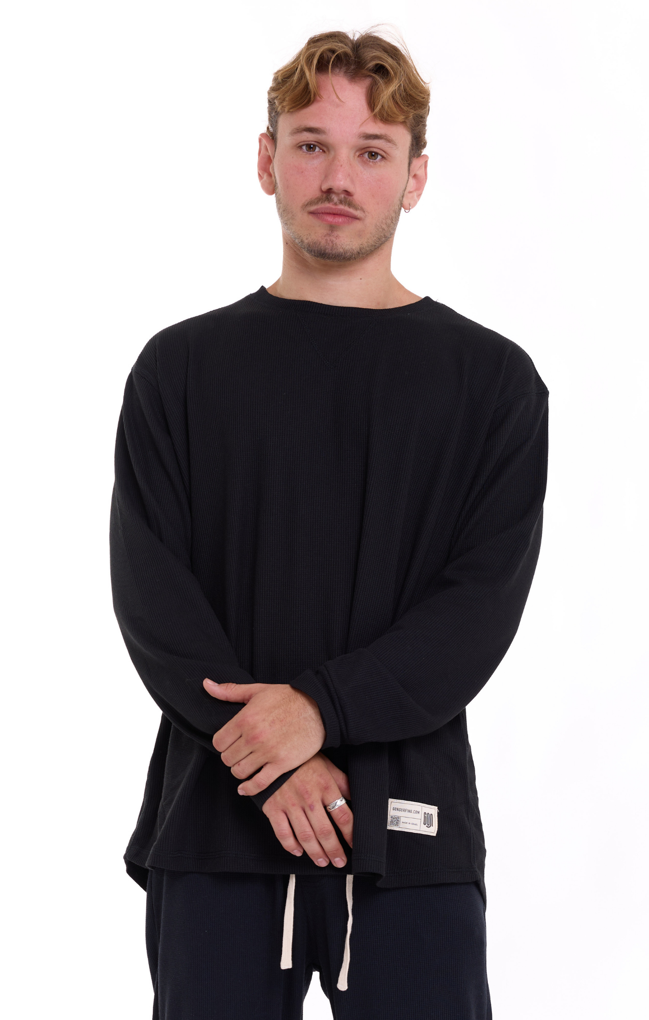 Black - Waffle Long Shirt