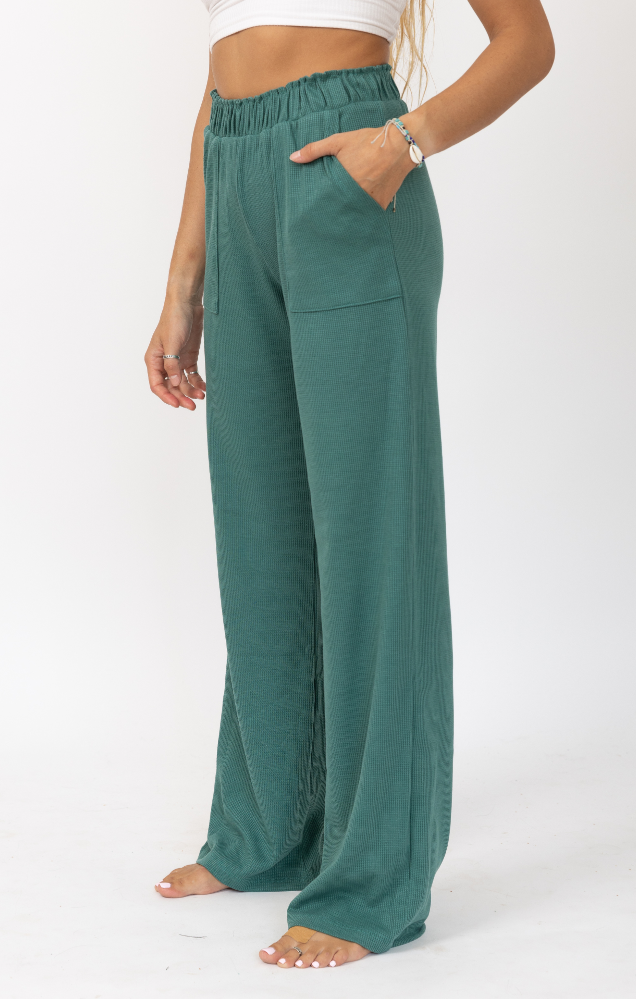 Turquoise- Waffle Long Pants