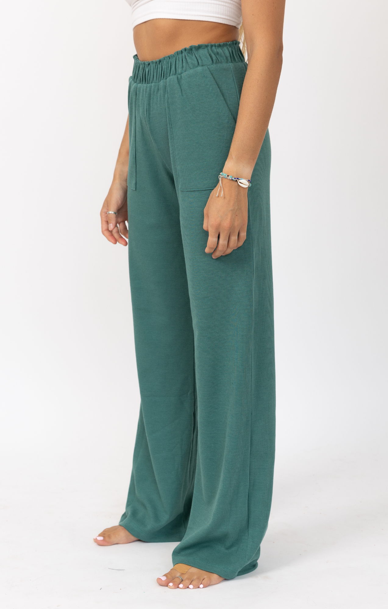 Turquoise- Waffle Long Pants