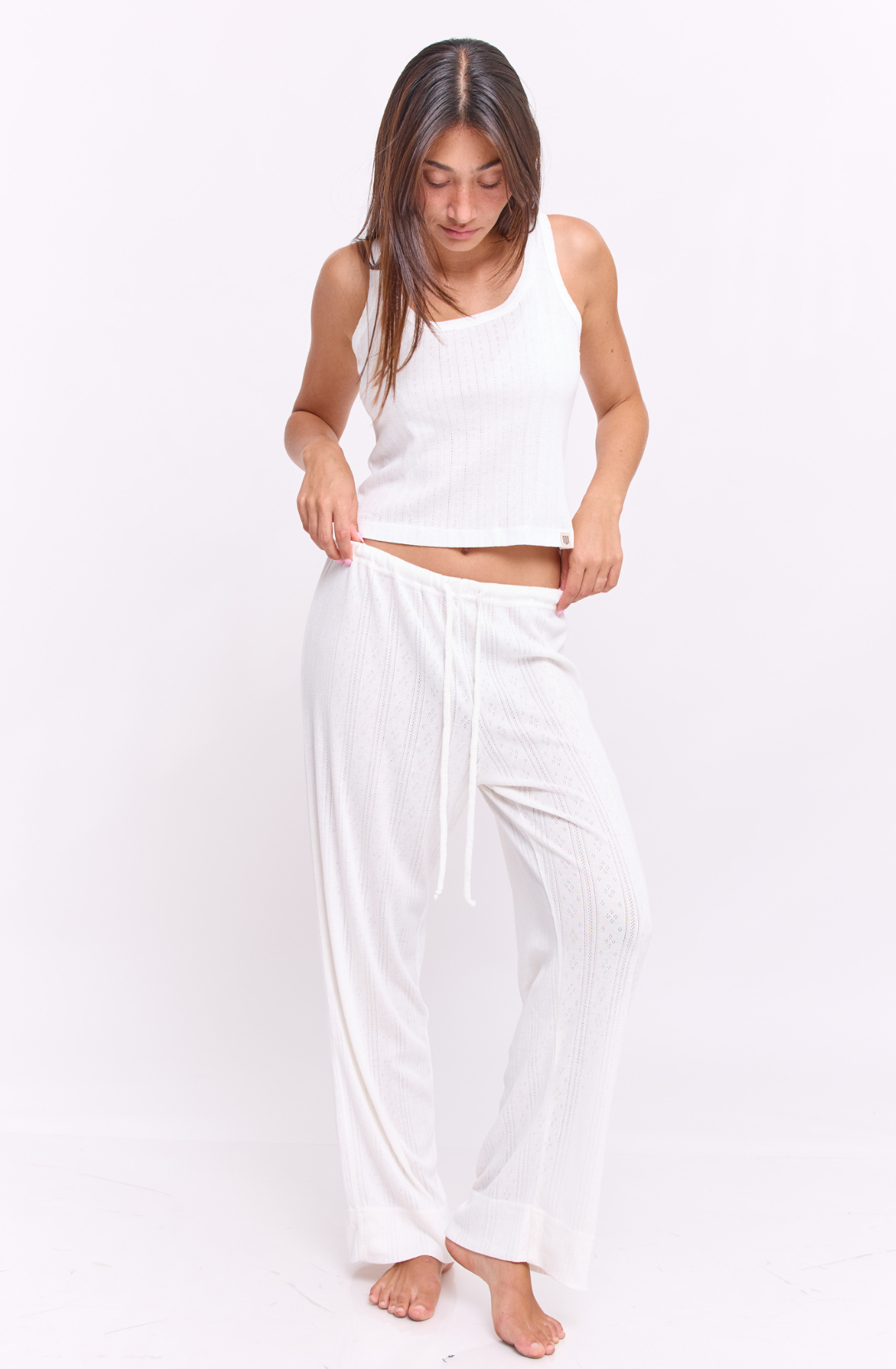 Off white pointeil- long pants