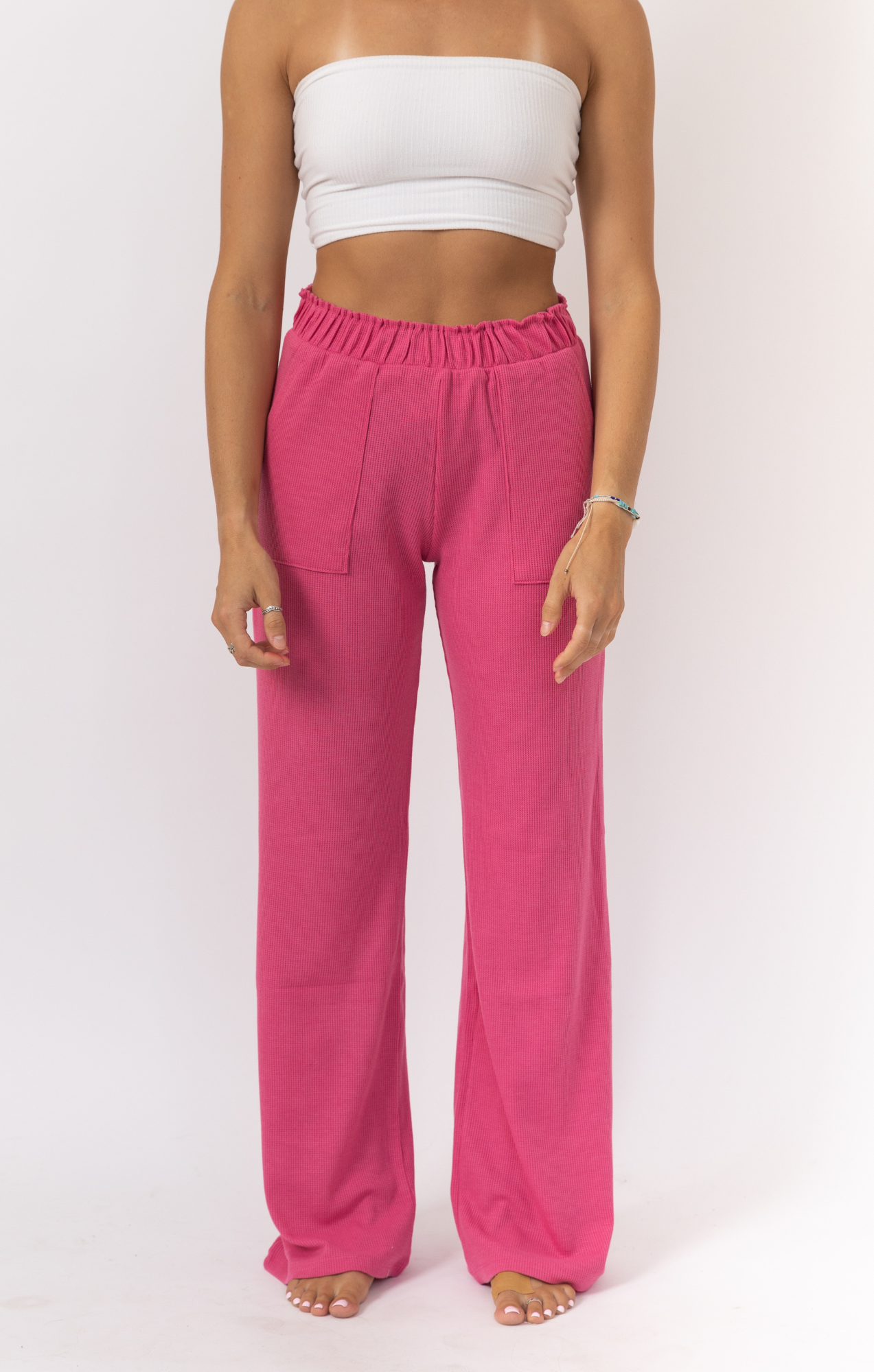 Pink - Waffle Long Pants