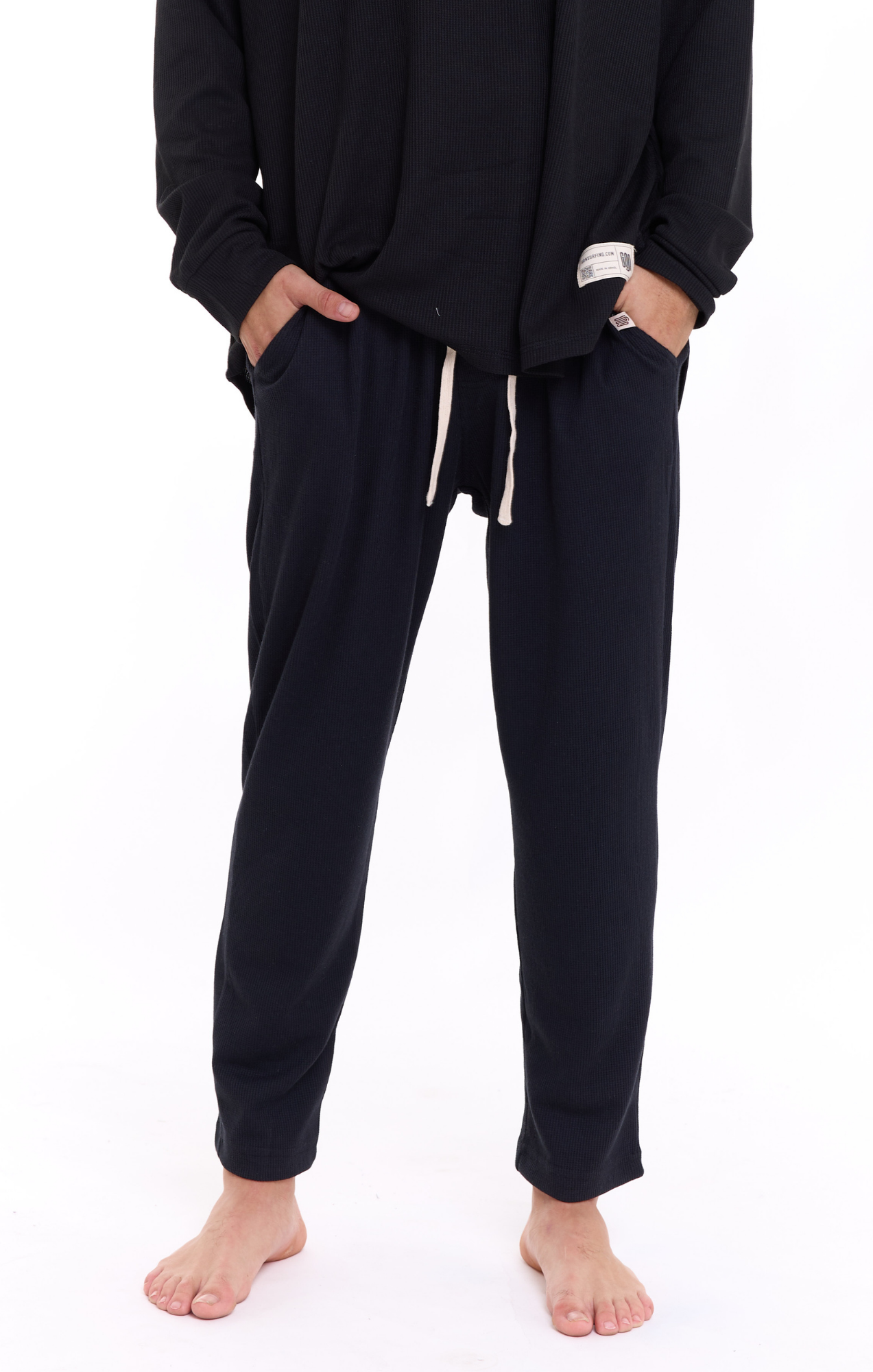 Black - Waffle Unisex Long Pants