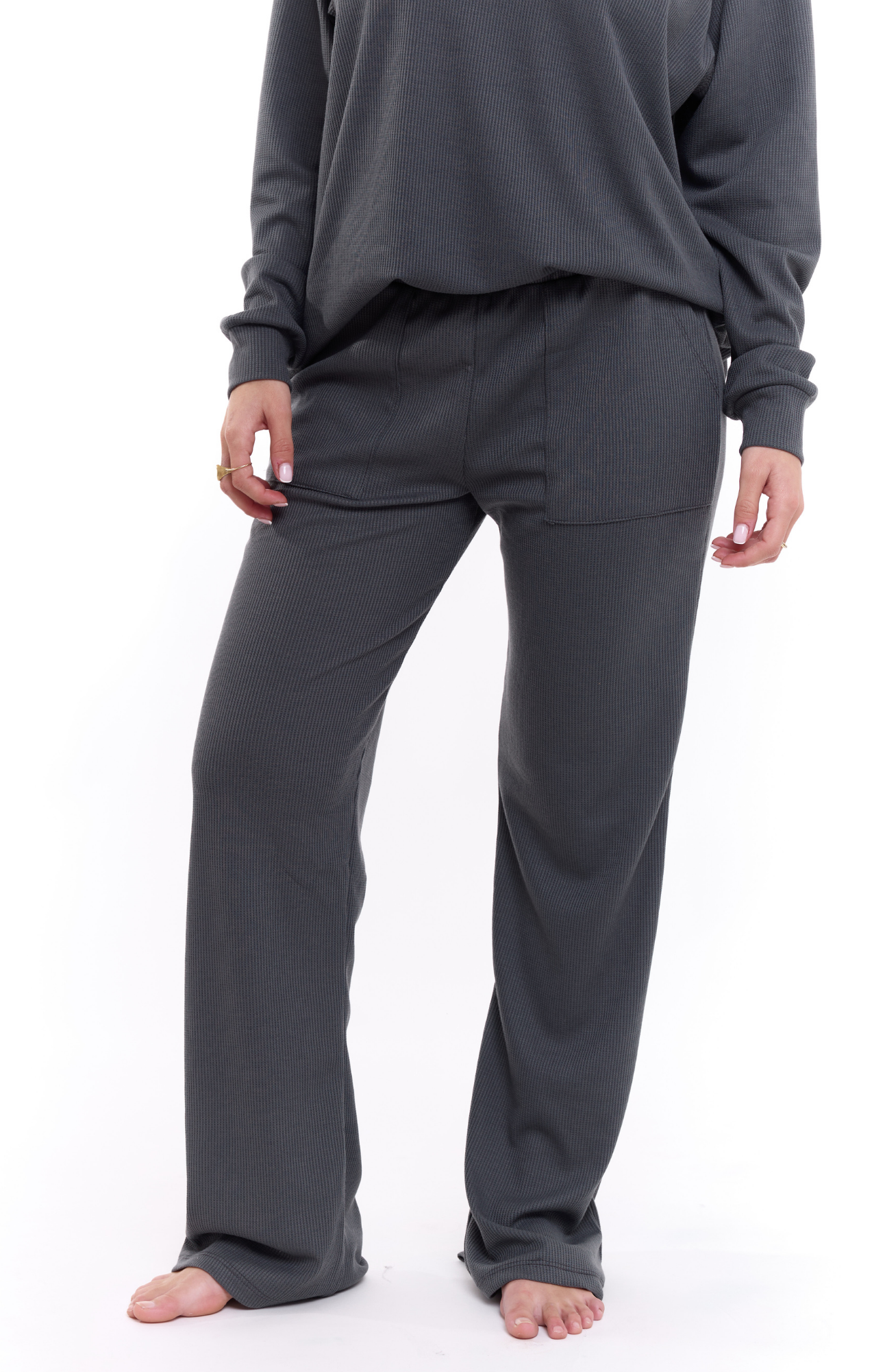 Dark gray - Waffle long pants