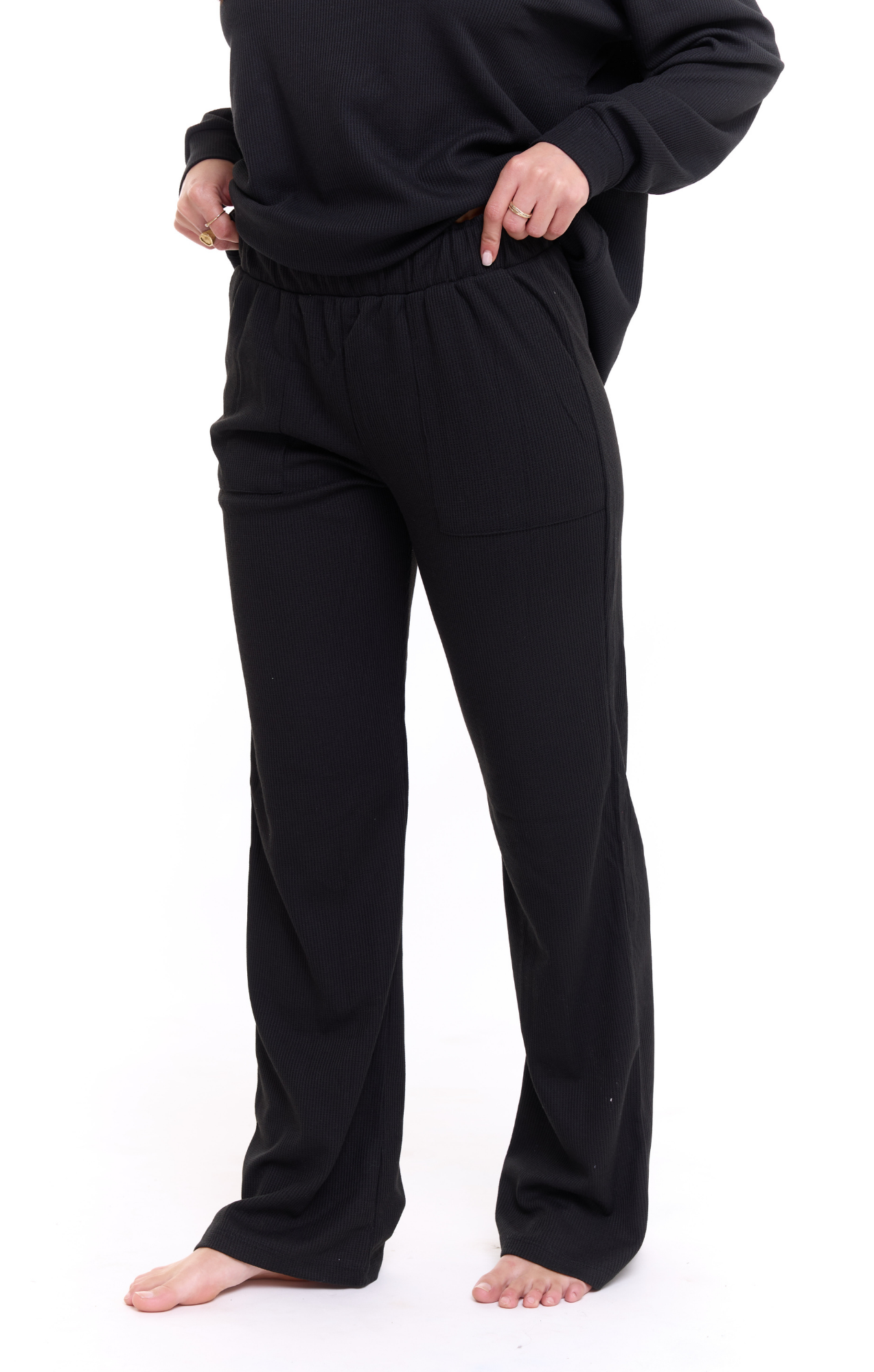 Black - Waffle long pants