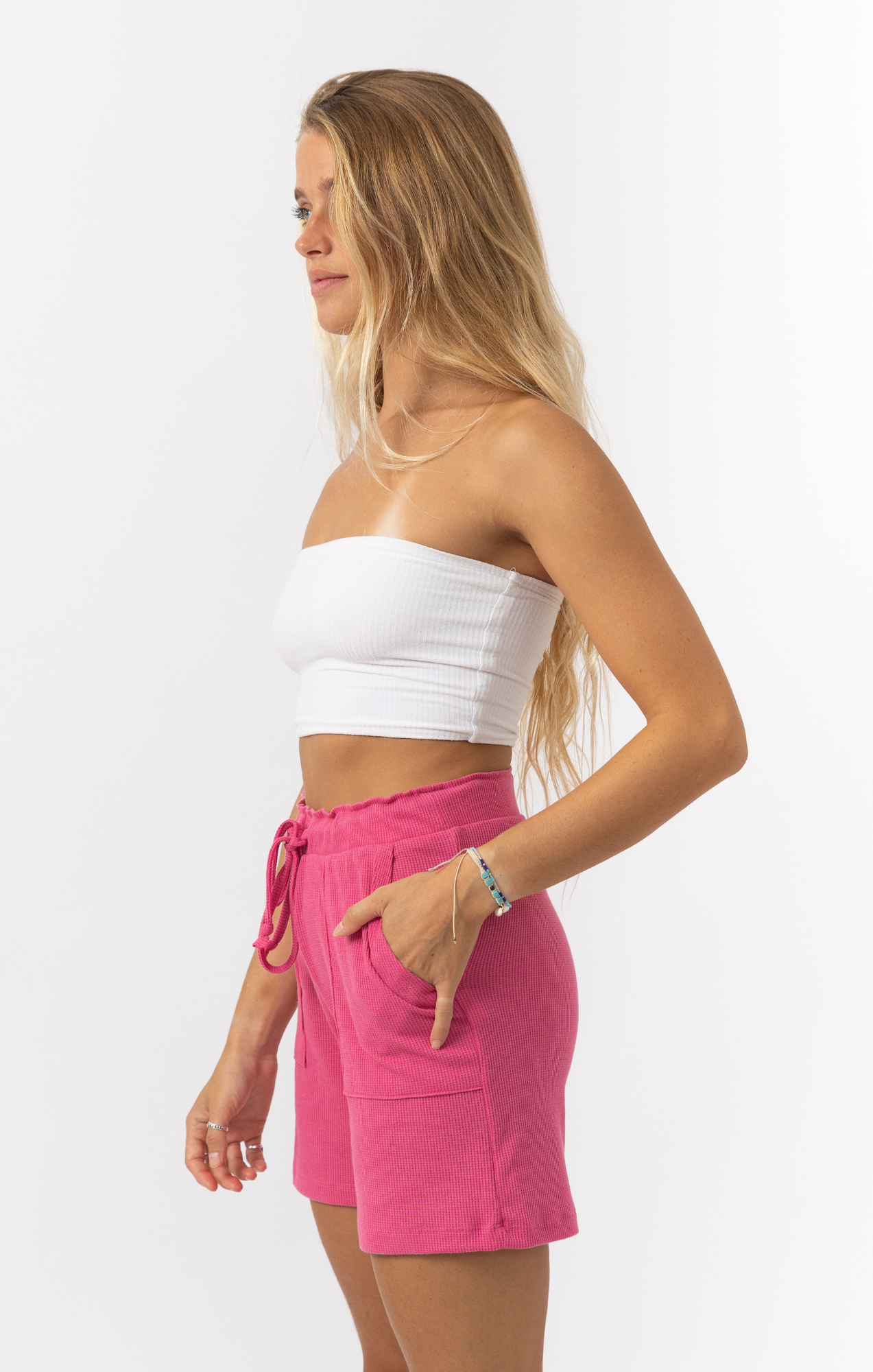 Pink -Woman Waffle Shorts