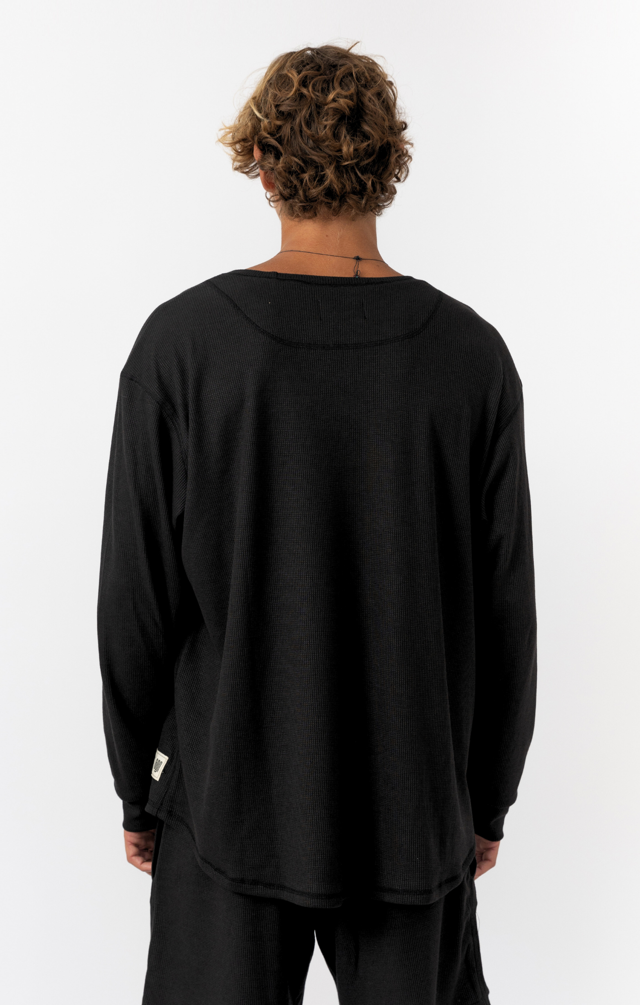 Black- Waffle Long Shirt