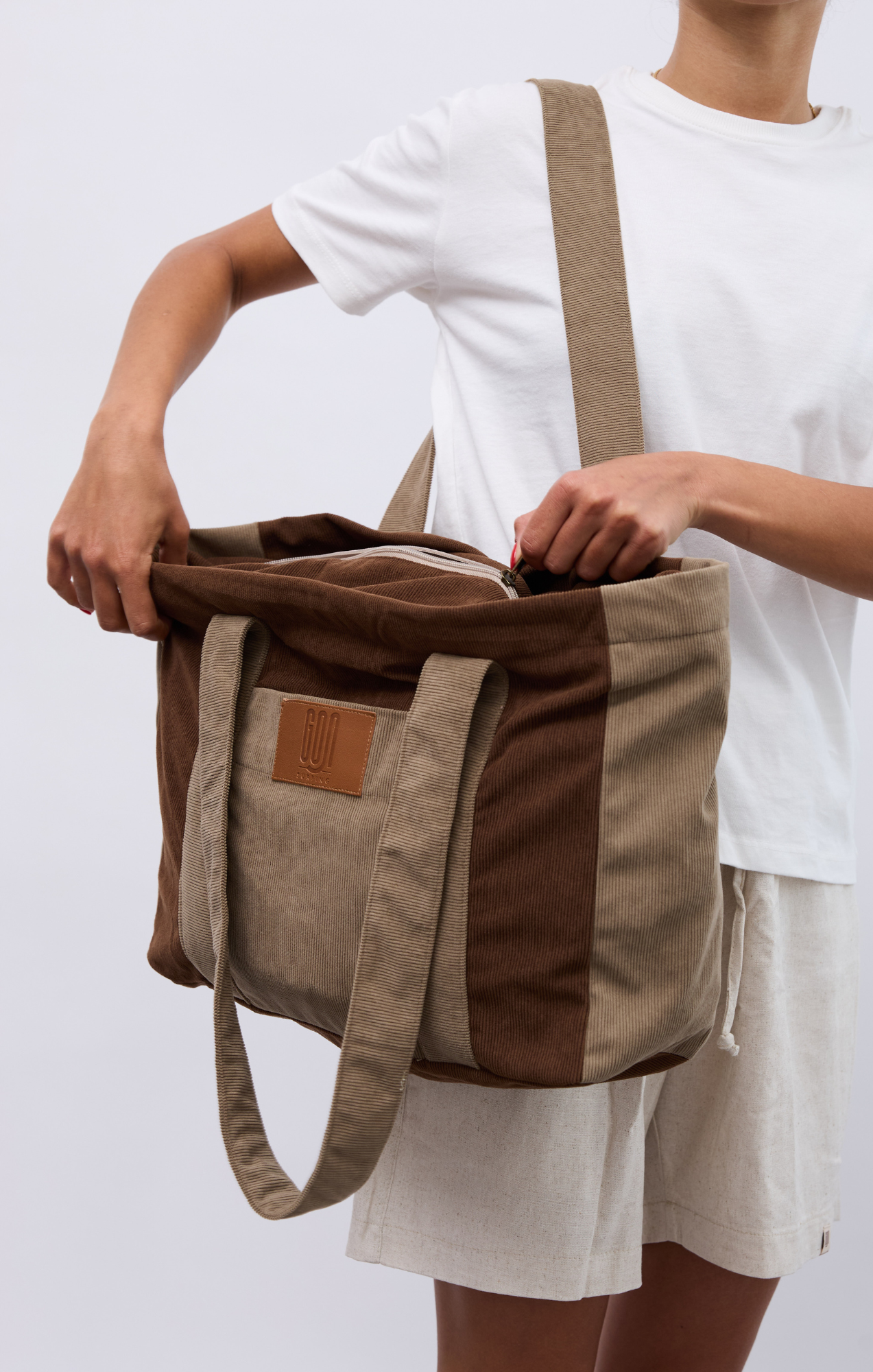Khaki & Brown - Corduroy Bag