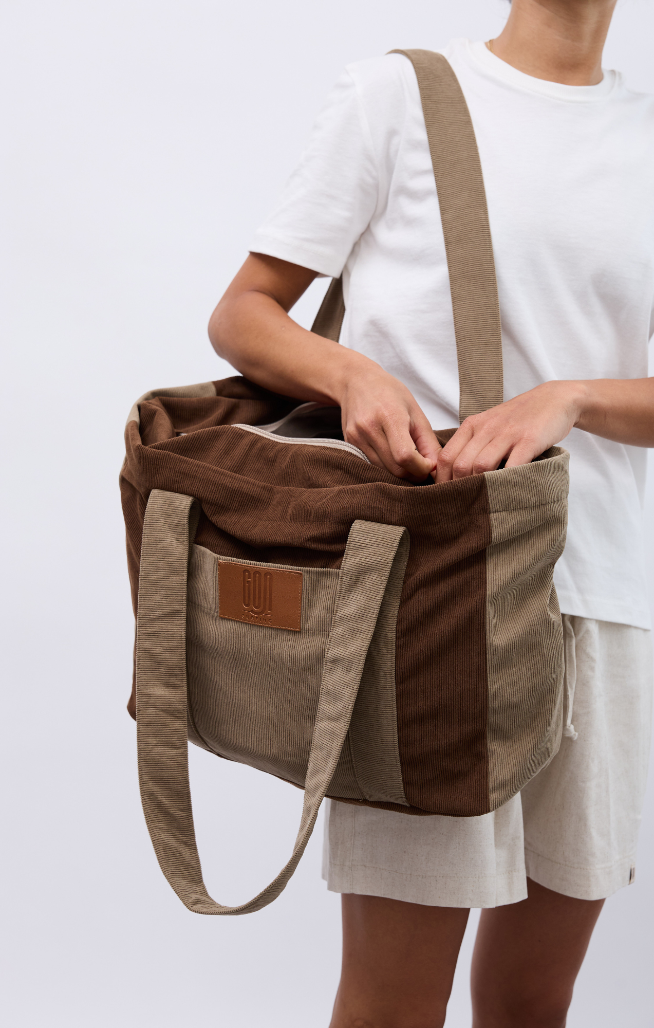 Khaki & Brown - Corduroy Bag